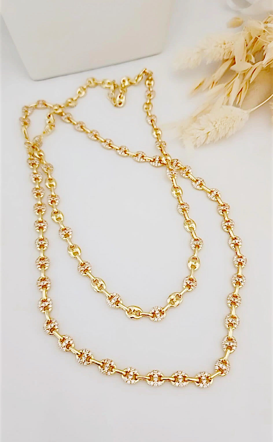 Puffy Mariner Necklace With White Micro Pave - Adorn U