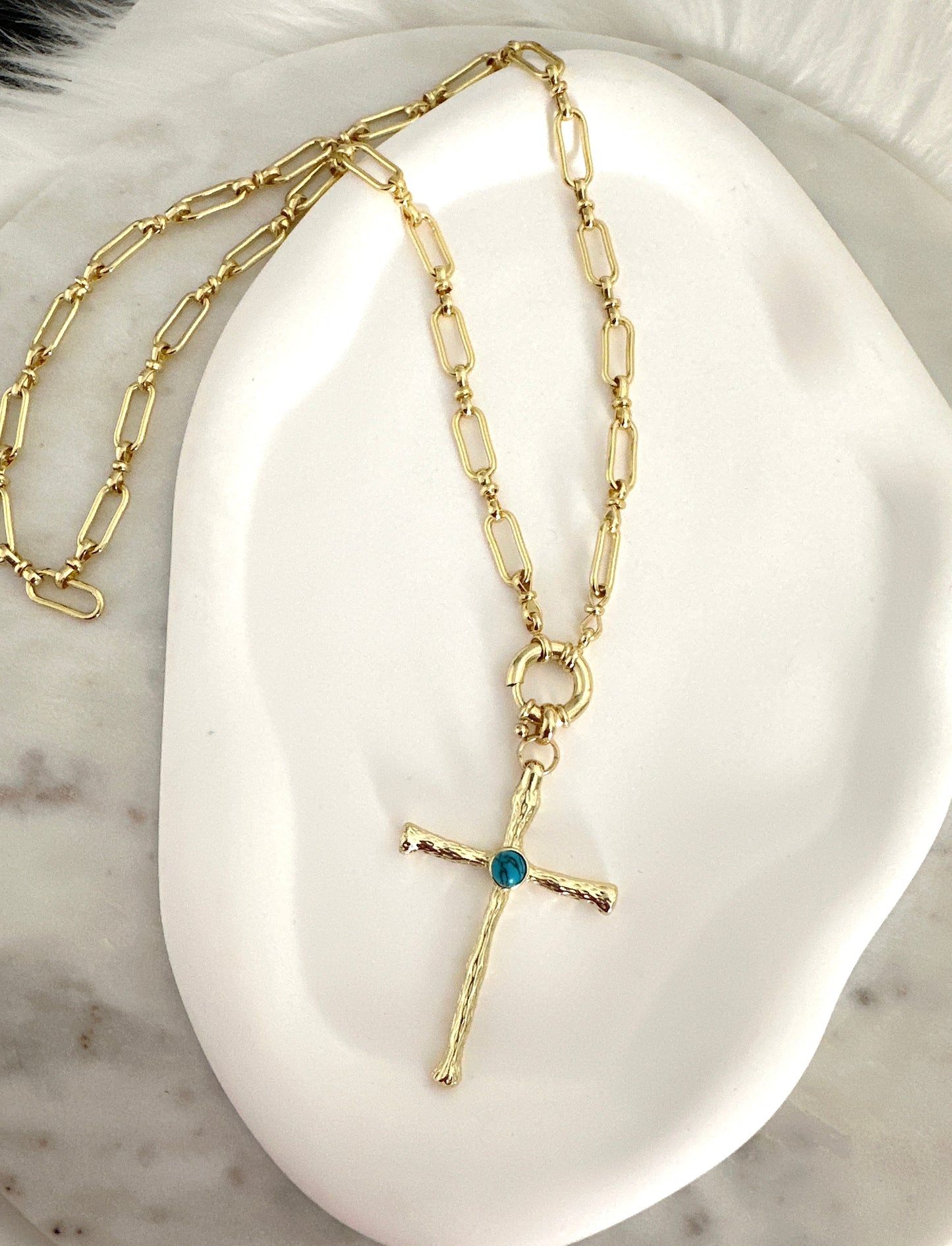 Turquoise Cross Necklace Adorn U