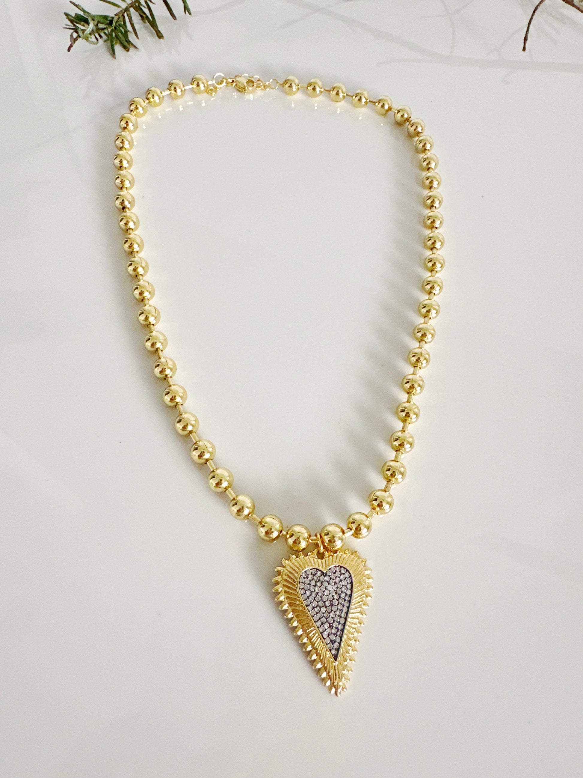 Beaded Pave Two Tone Heart Necklace - Adorn U