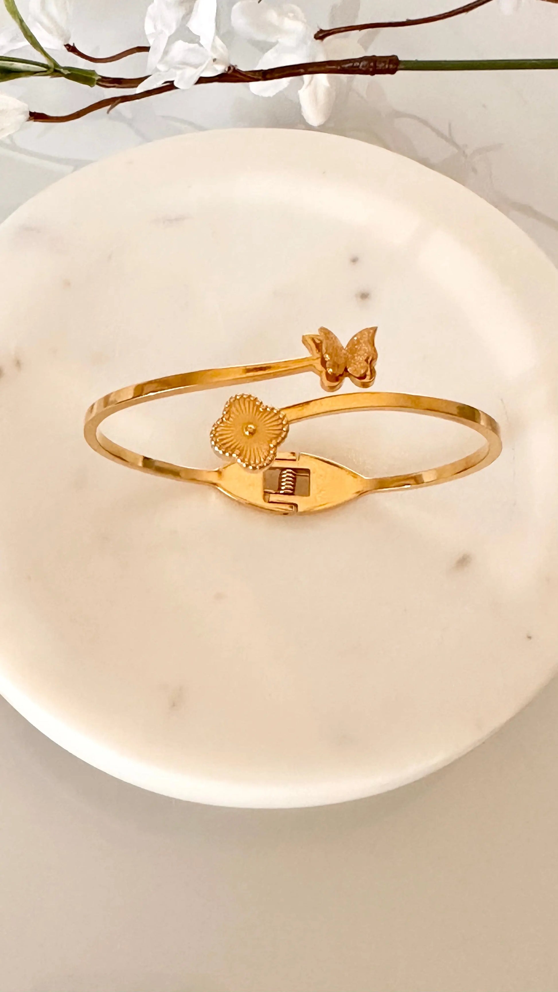 Clover and Butterfly Cuff Bracelet - Adorn U