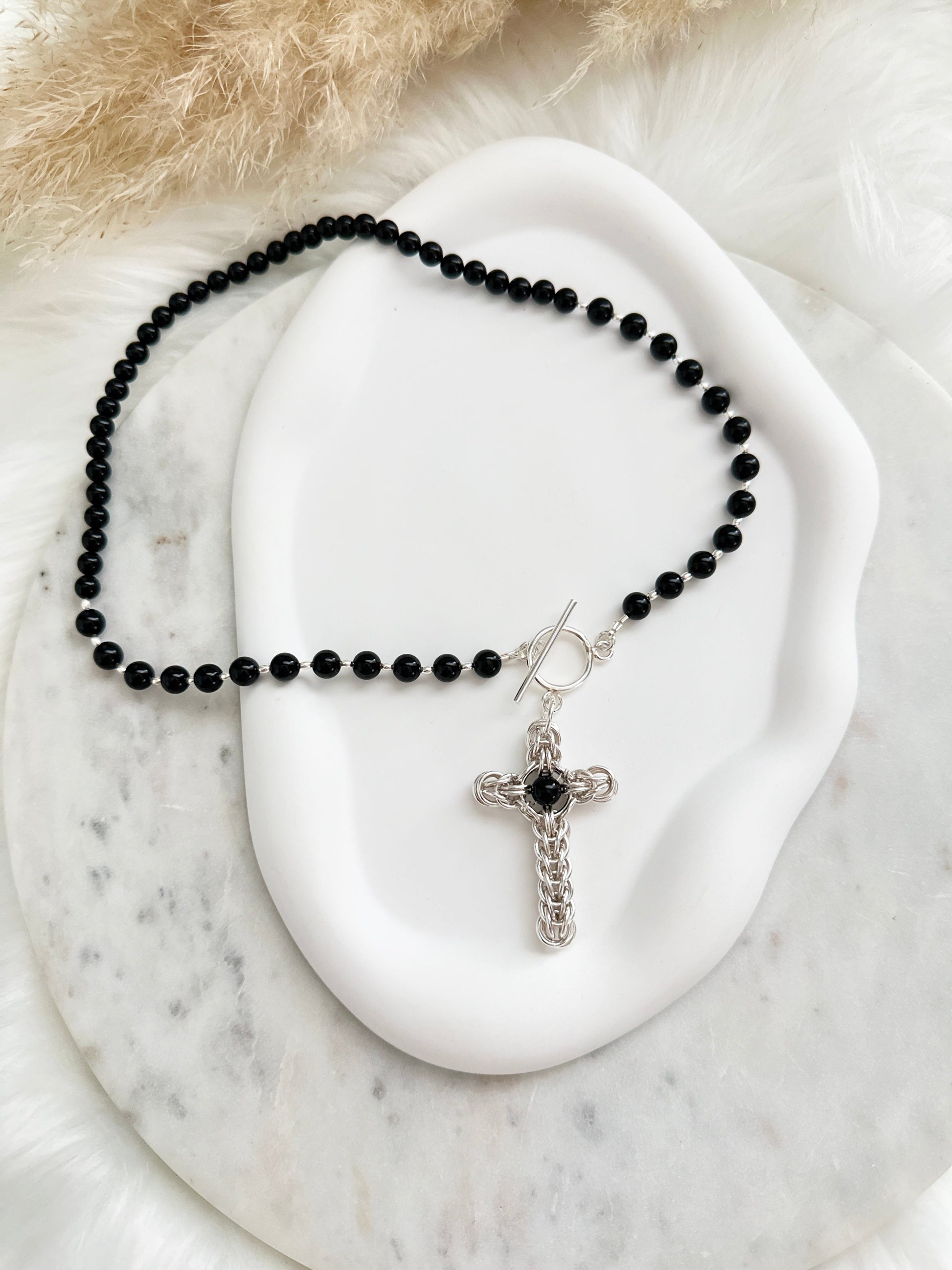 Black Obsidian Silver Necklace Adorn U