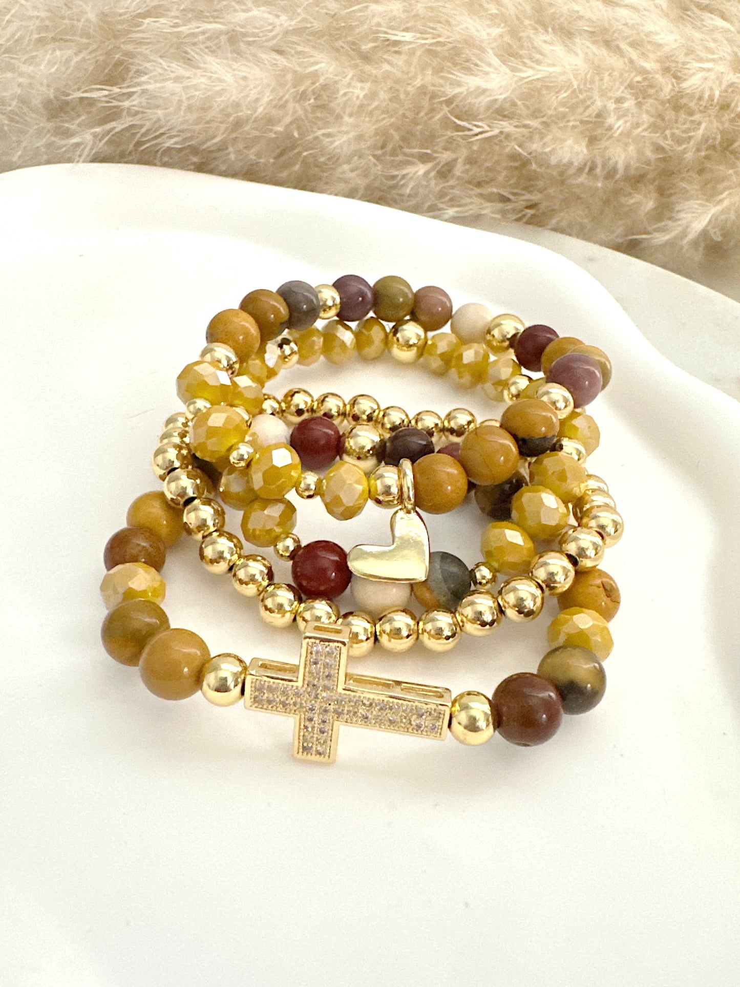 Agate Bead Bracelet Set Adorn U