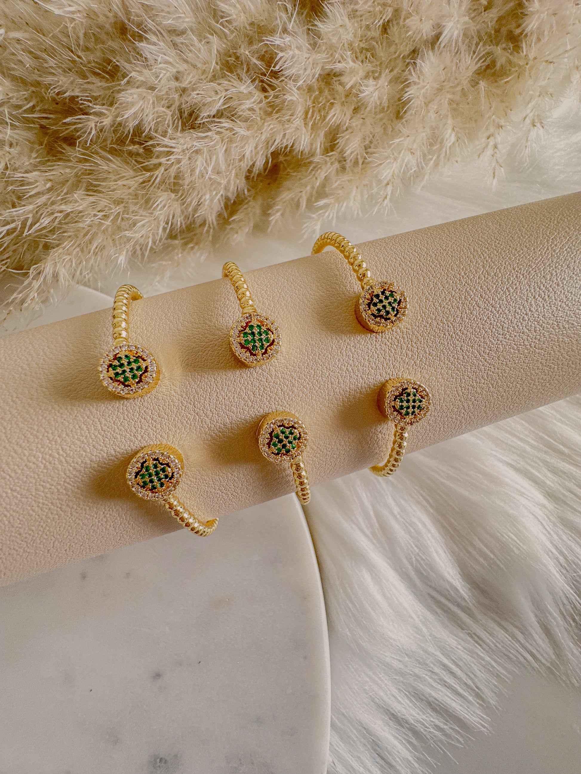 Green Stone Weave Adjustable Cuff - Adorn U