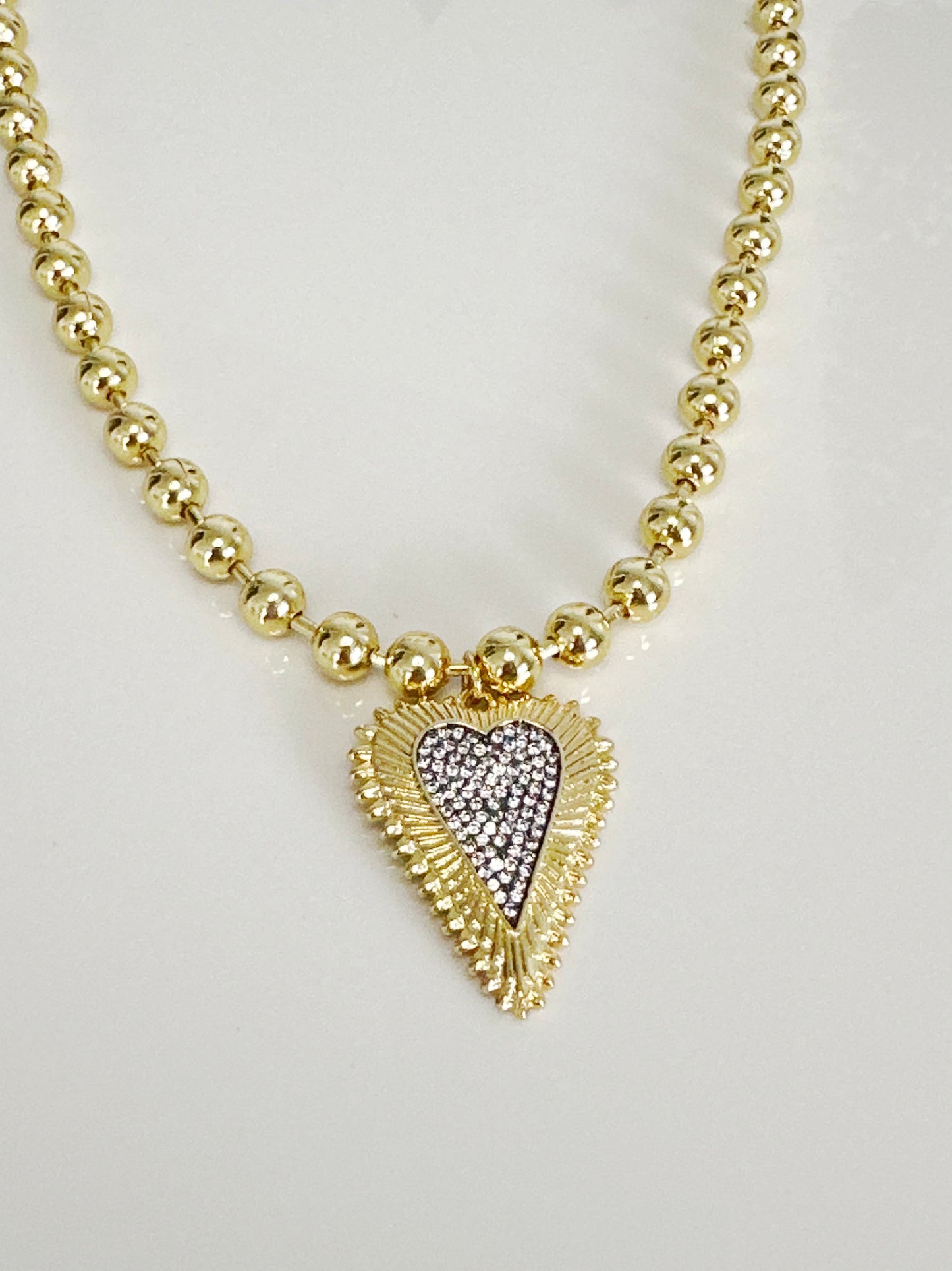 Beaded Pave Two Tone Heart Necklace - Adorn U