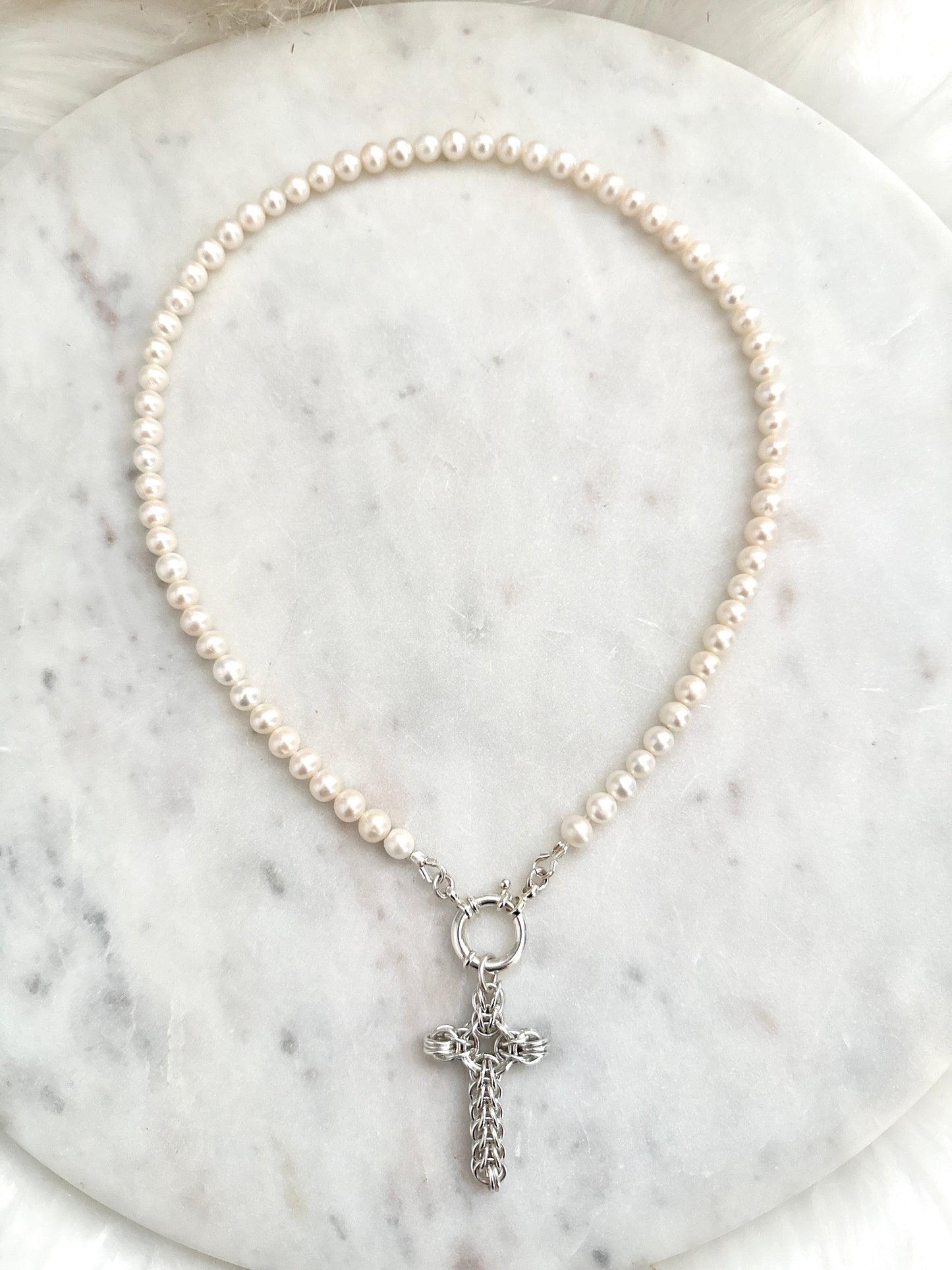 Chainmaille Sterling Silver Cross Adorn U