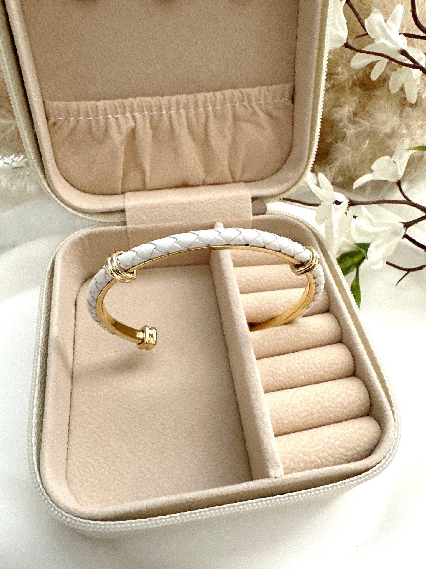 White Braided Leather Bangle