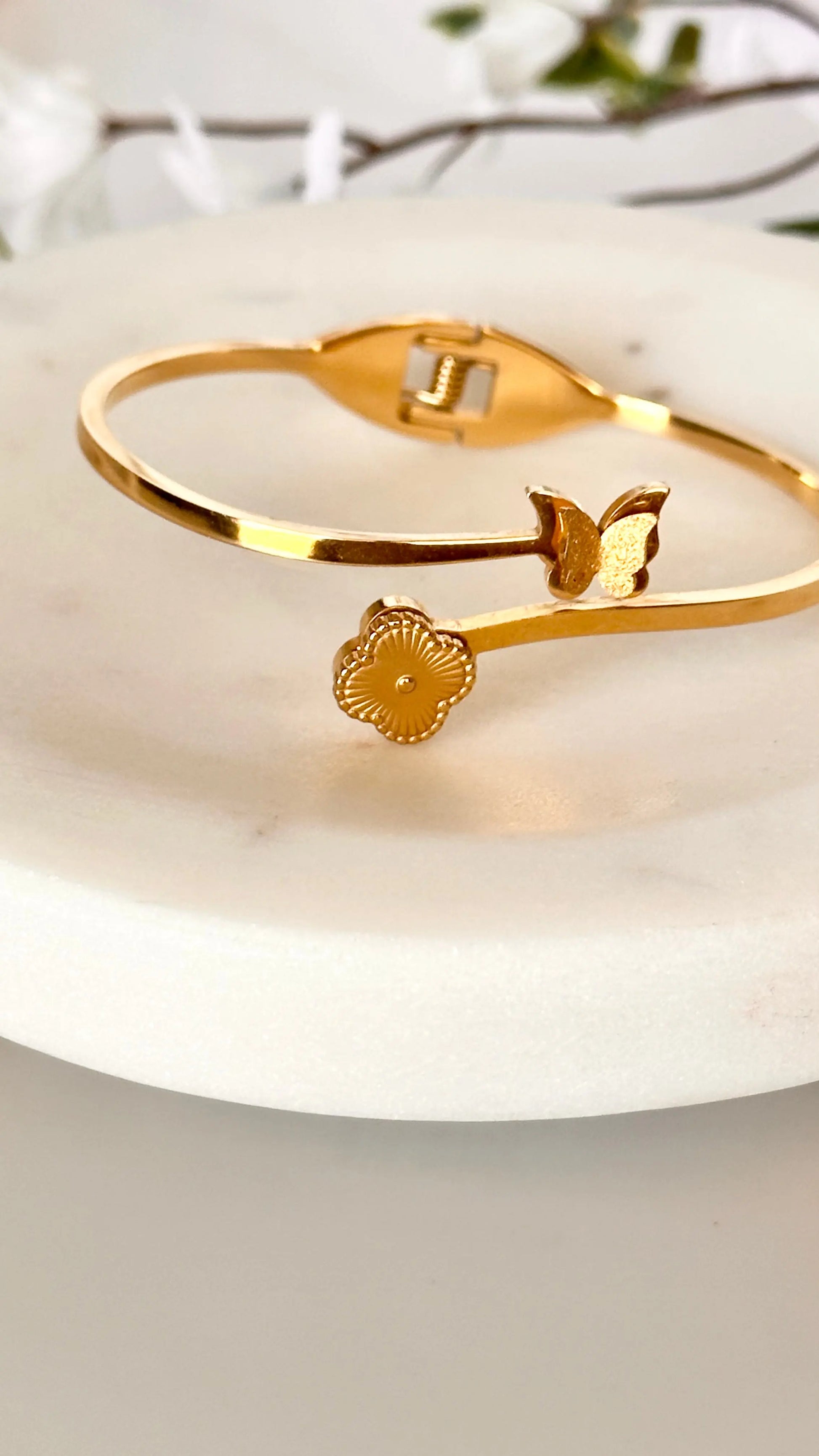 Clover and Butterfly Cuff Bracelet - Adorn U