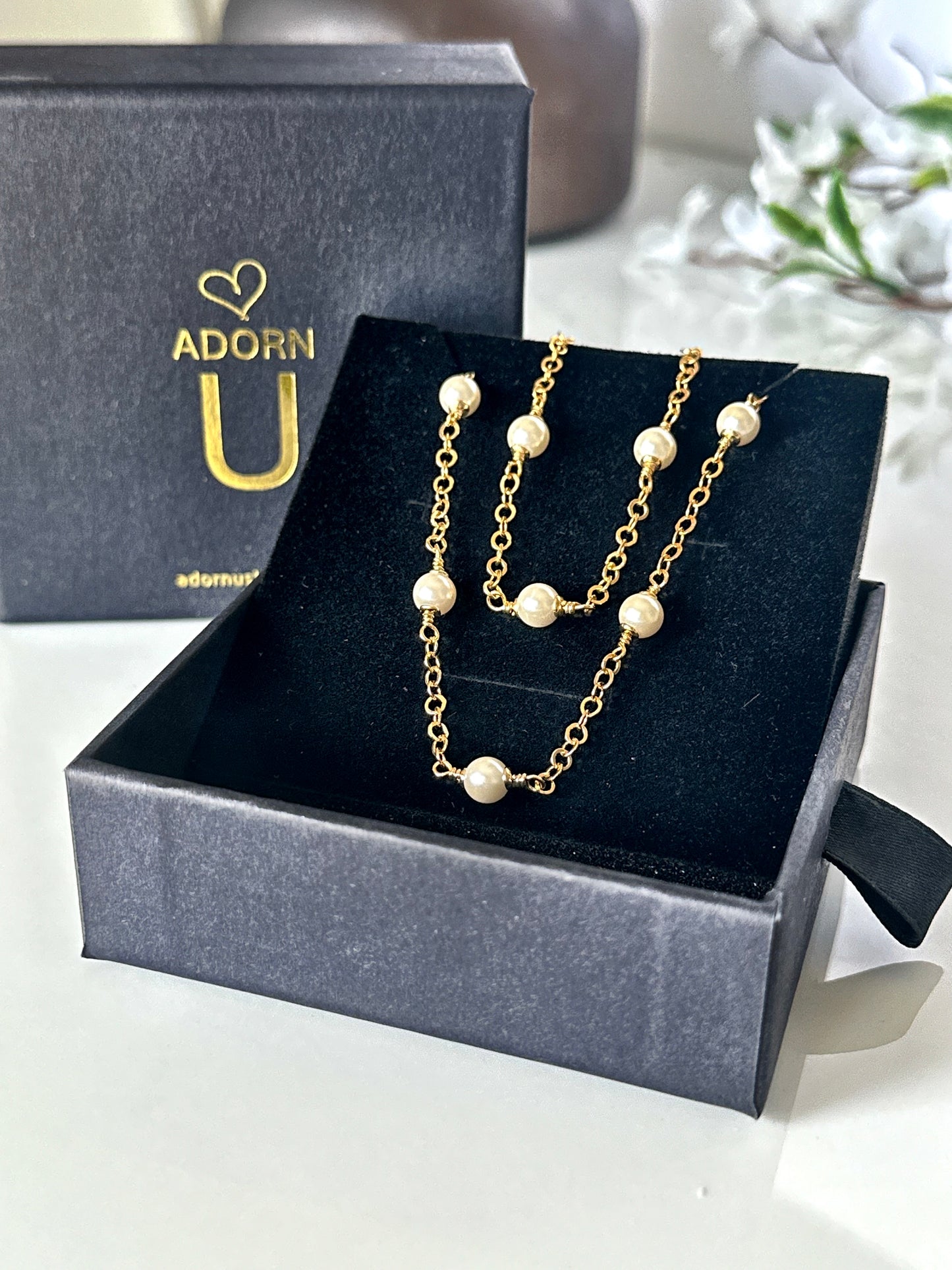 Stainless Steel Pearl Necklace and Bracelet Set - Adorn U