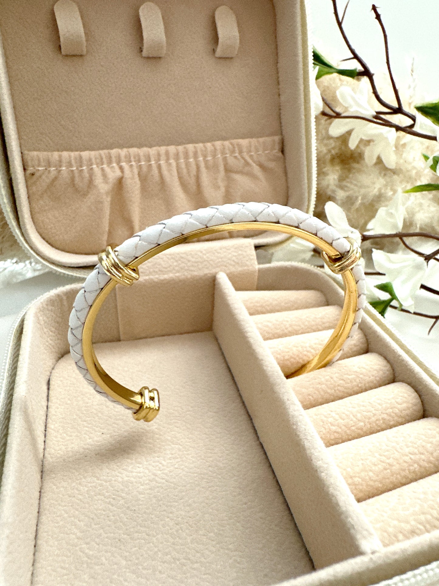 White Braided Leather Bangle