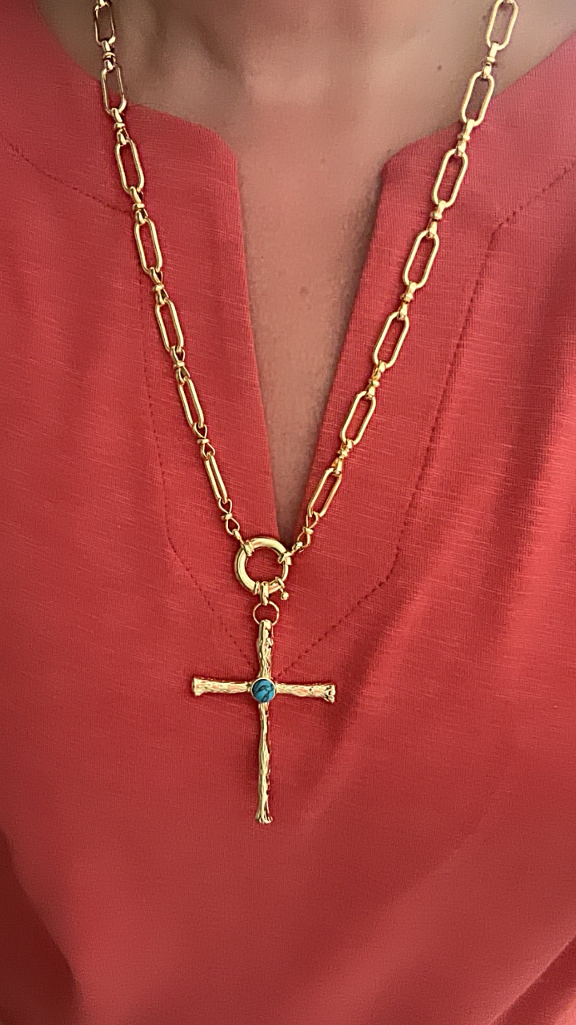 Turquoise Cross Necklace Adorn U