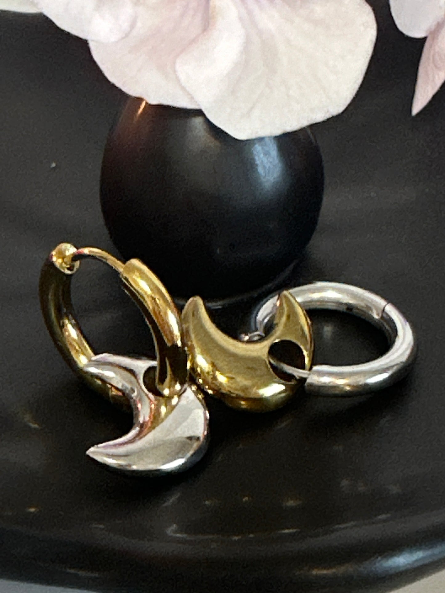 Puffy Moon Huggie Hoops - Adorn U