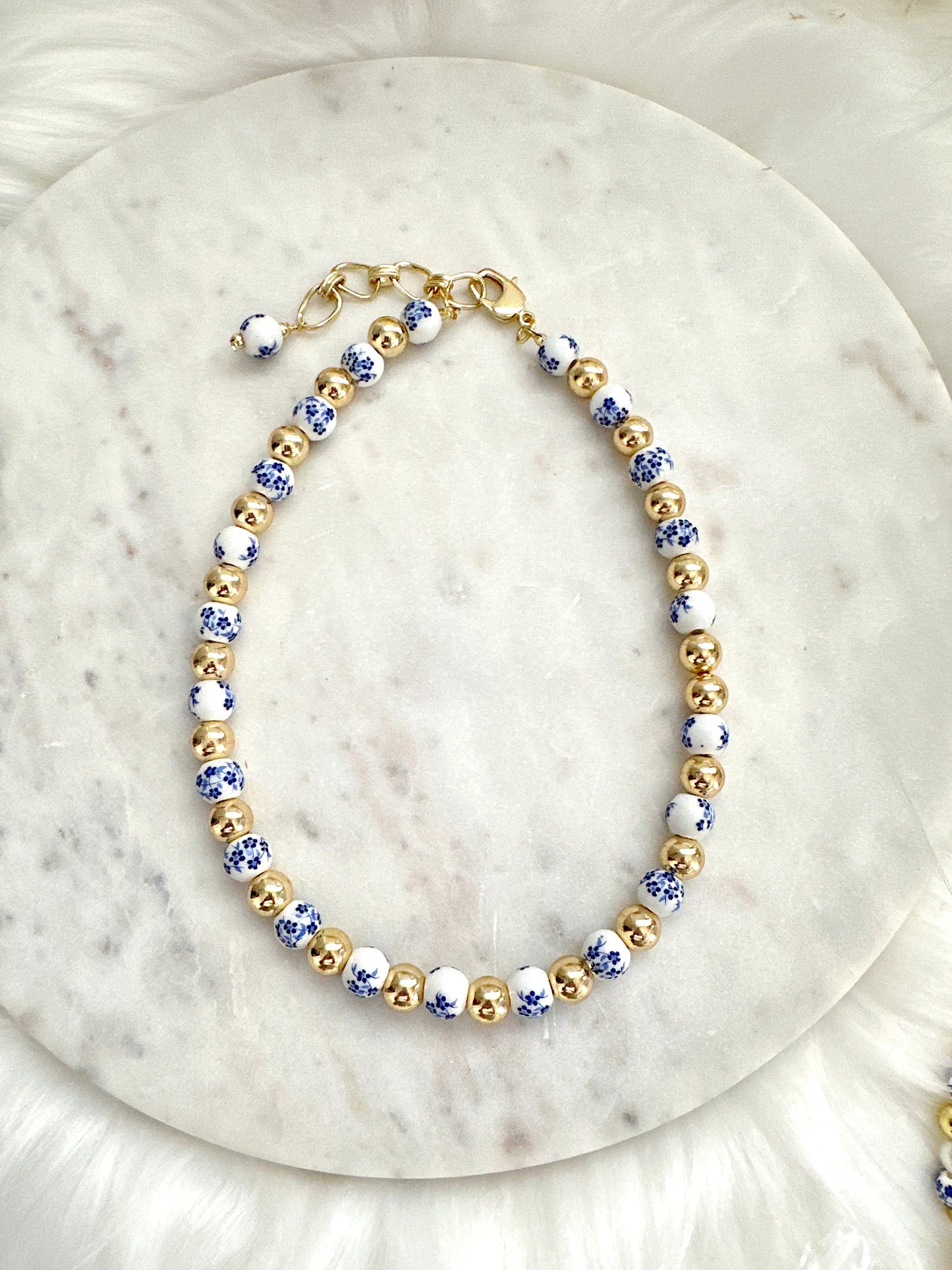 Blue and white Porcelain Necklace Adorn U