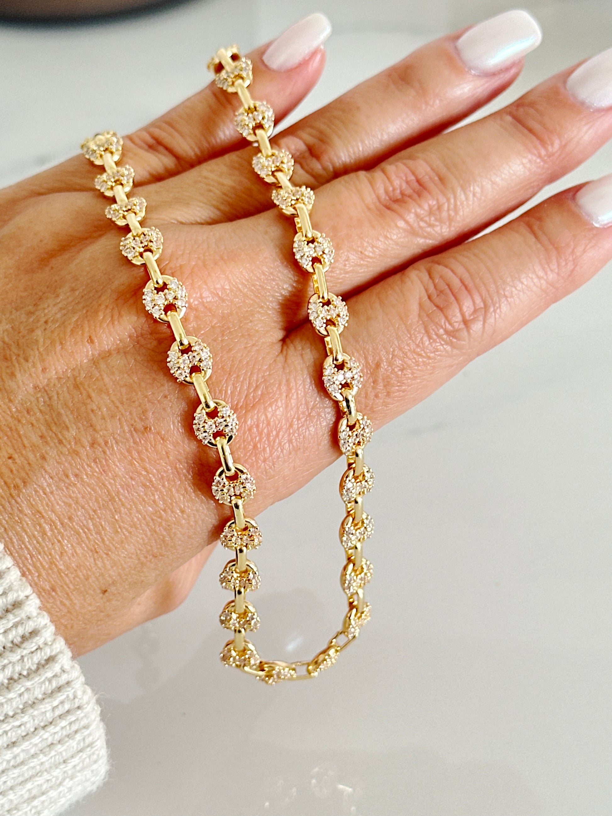 Puffy Mariner Necklace With White Micro Pave - Adorn U