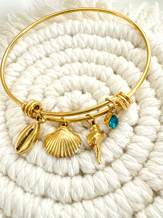 Sealife Charm Bangle Bracelet (Stainless Steel) Adorn U