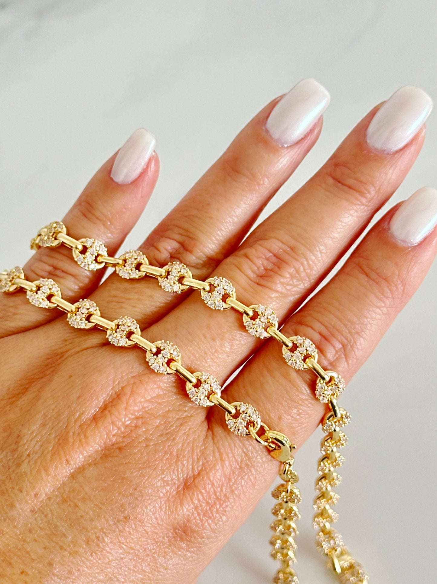 Puffy Mariner Necklace With White Micro Pave - Adorn U