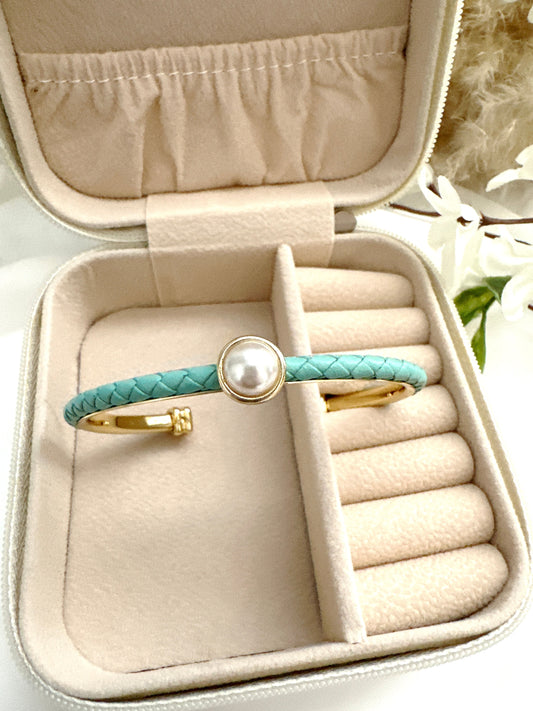 Pearl Leather Braided Bangle Adorn U