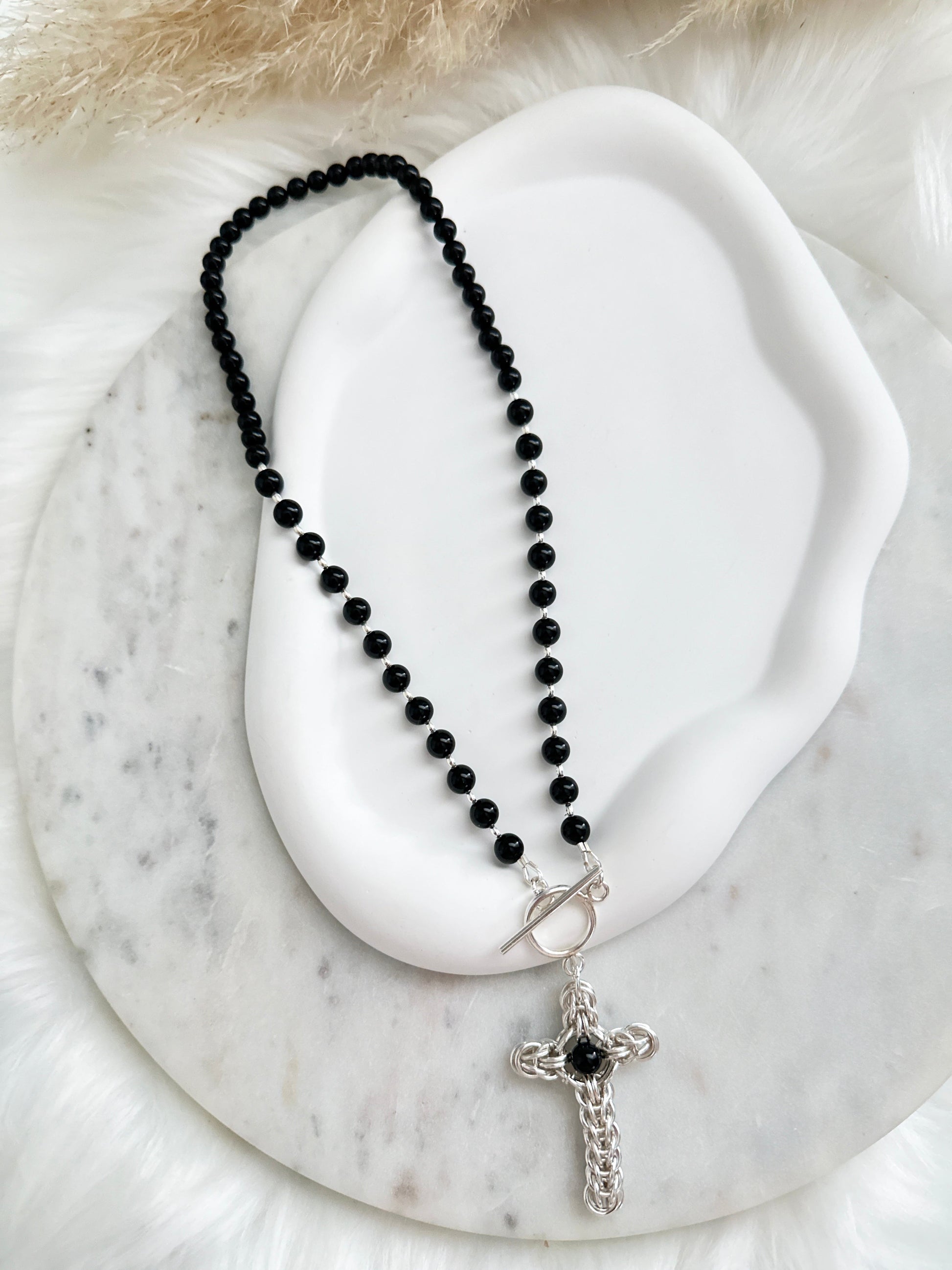Black Obsidian Silver Necklace Adorn U