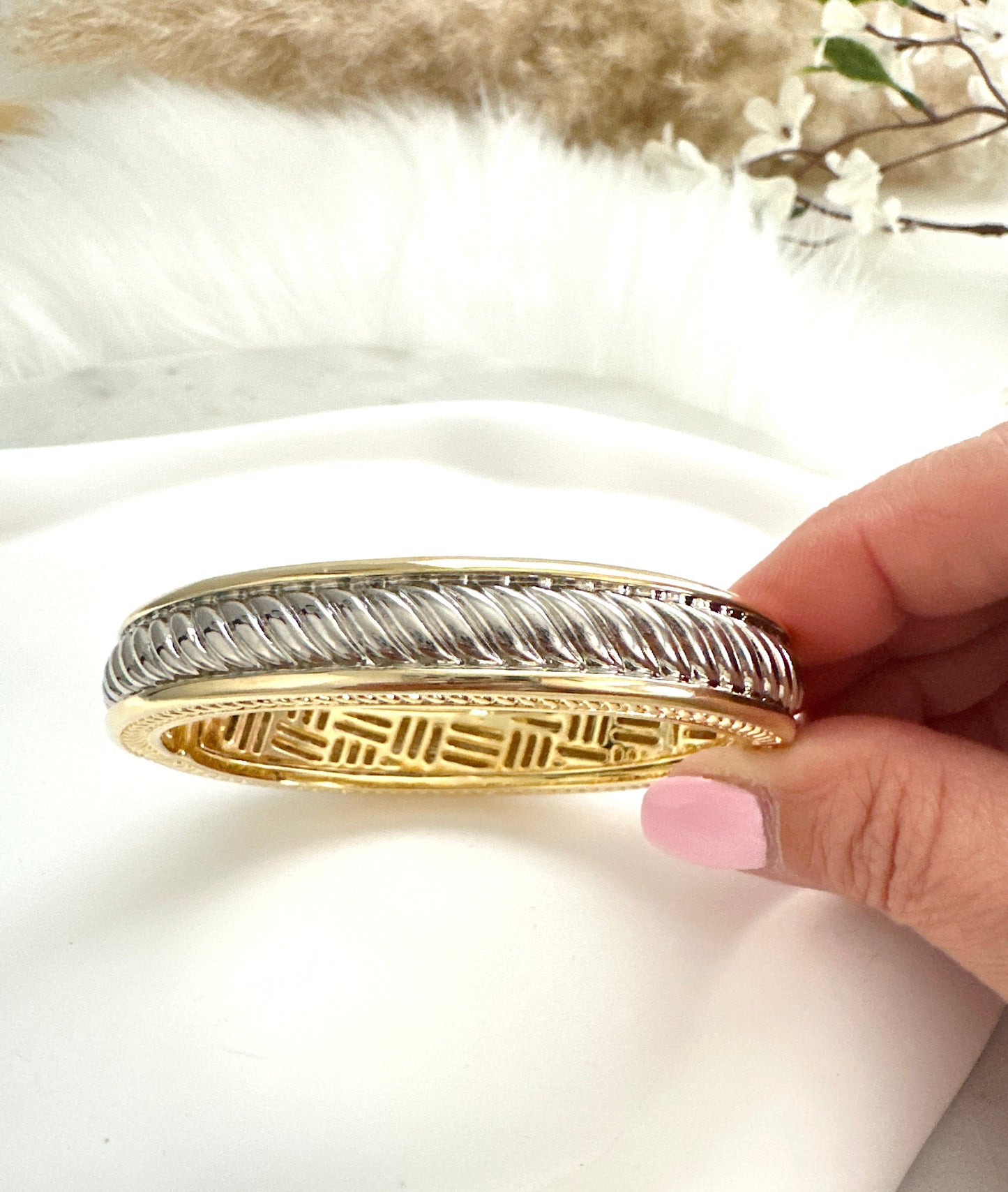 Chunky Classic Two Toned Cable Bangle Adorn U
