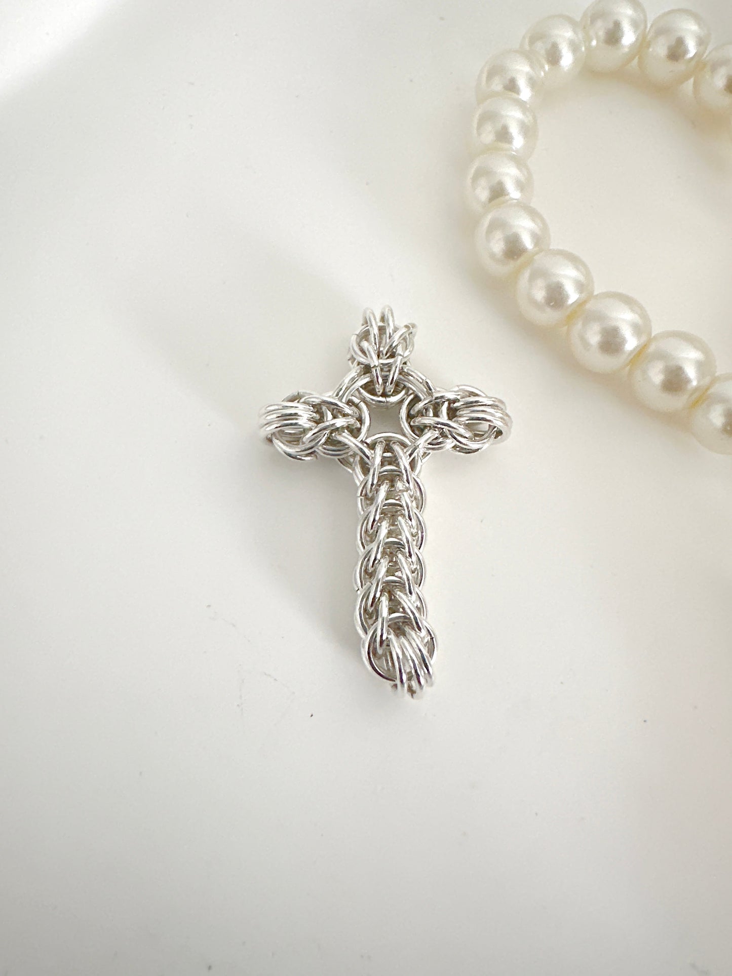 Chainmaille Sterling Silver Cross Adorn U