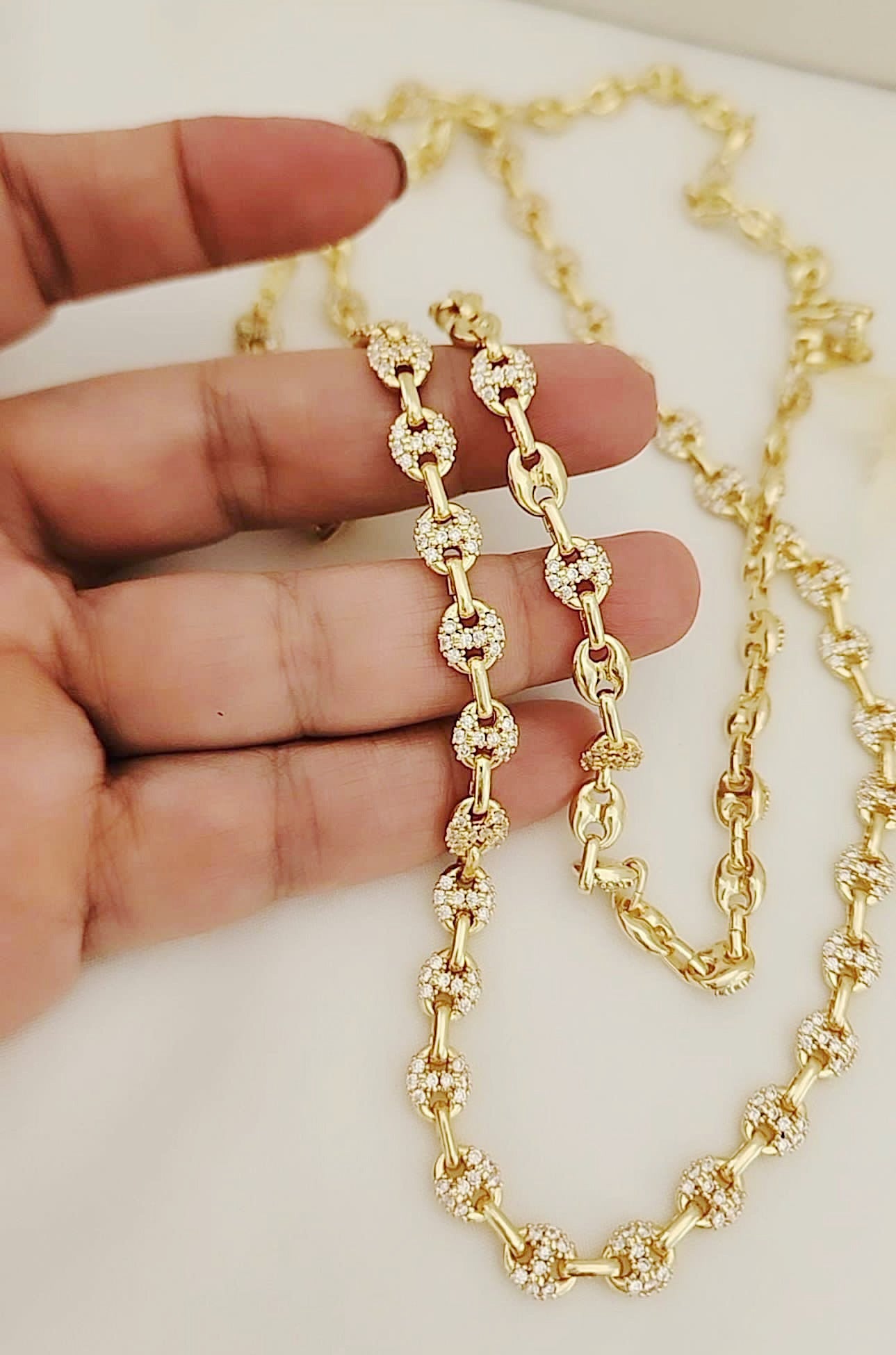 Puffy Mariner Necklace With White Micro Pave - Adorn U