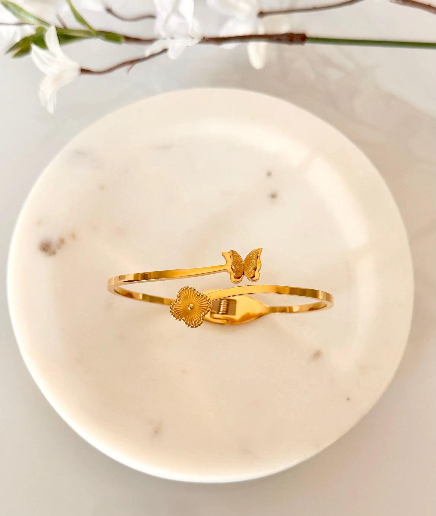 Clover and Butterfly Cuff Bracelet - Adorn U