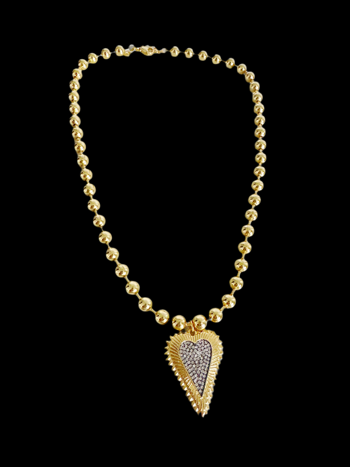 Beaded Pave Two Tone Heart Necklace