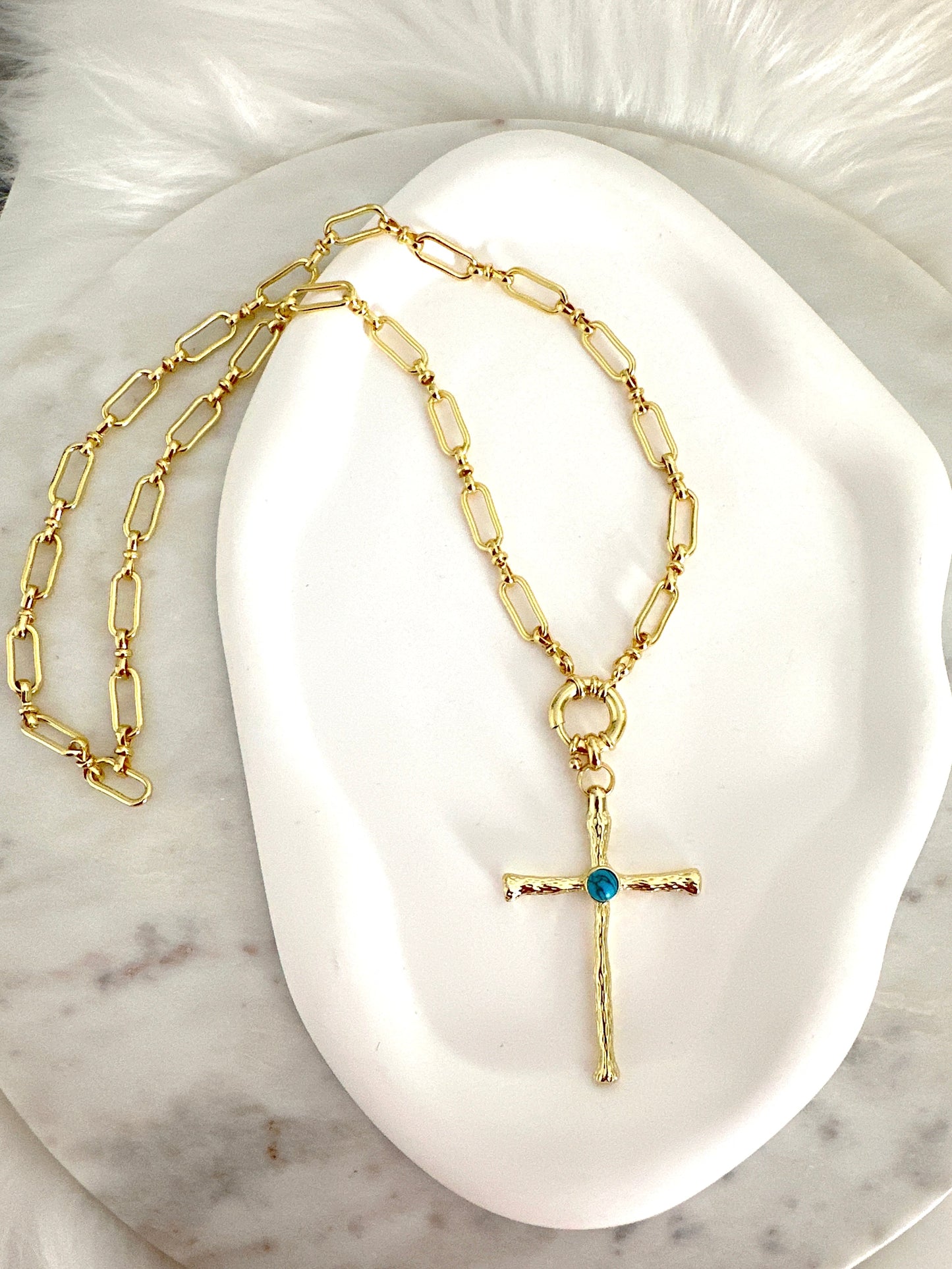 Turquoise Cross Necklace Adorn U