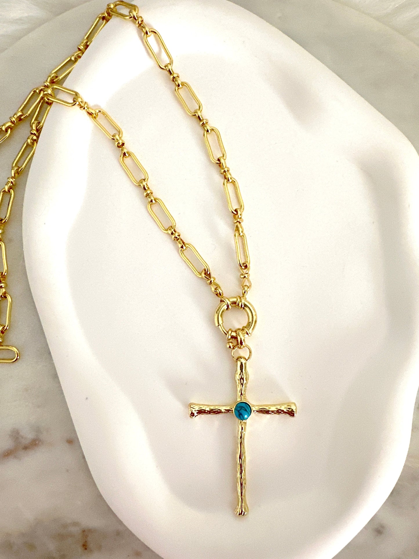Turquoise Cross Necklace Adorn U