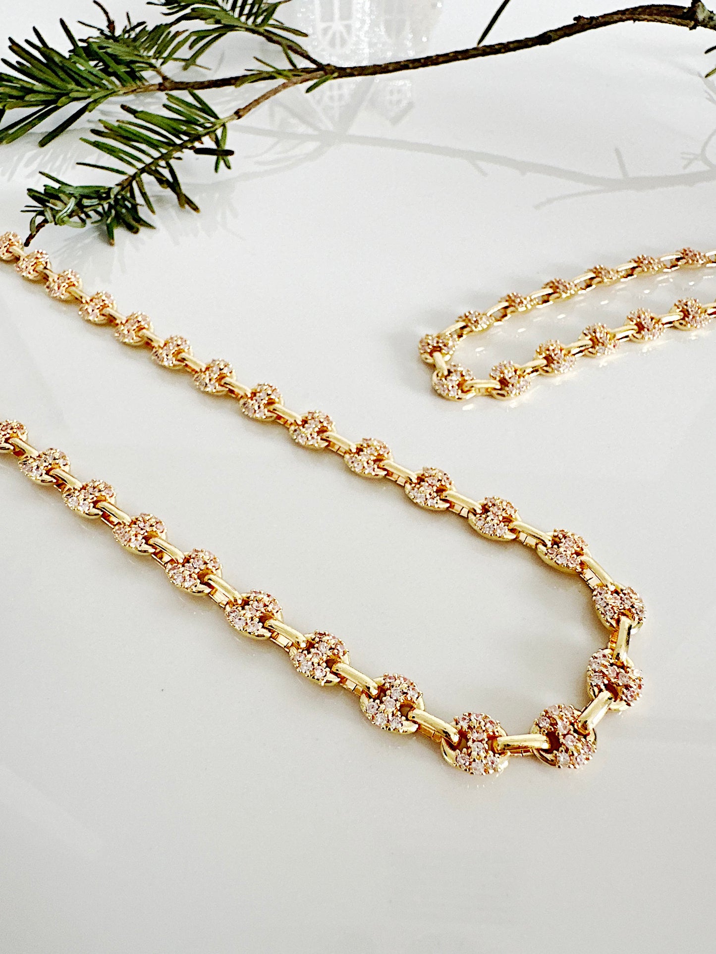 Puffy Mariner Necklace With White Micro Pave - Adorn U