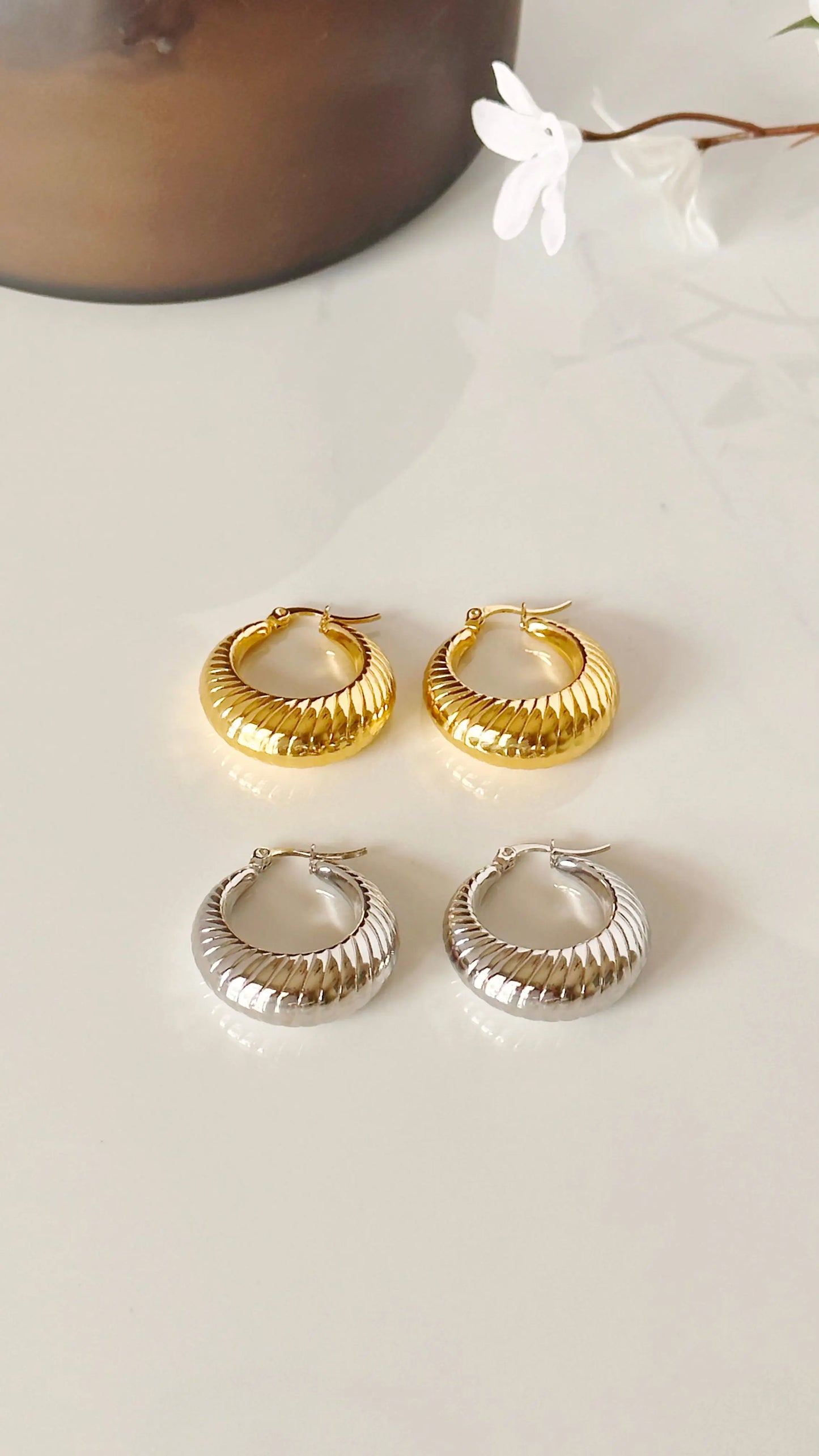 Ribbed Ribbon Bottom Hoop - Adorn U
