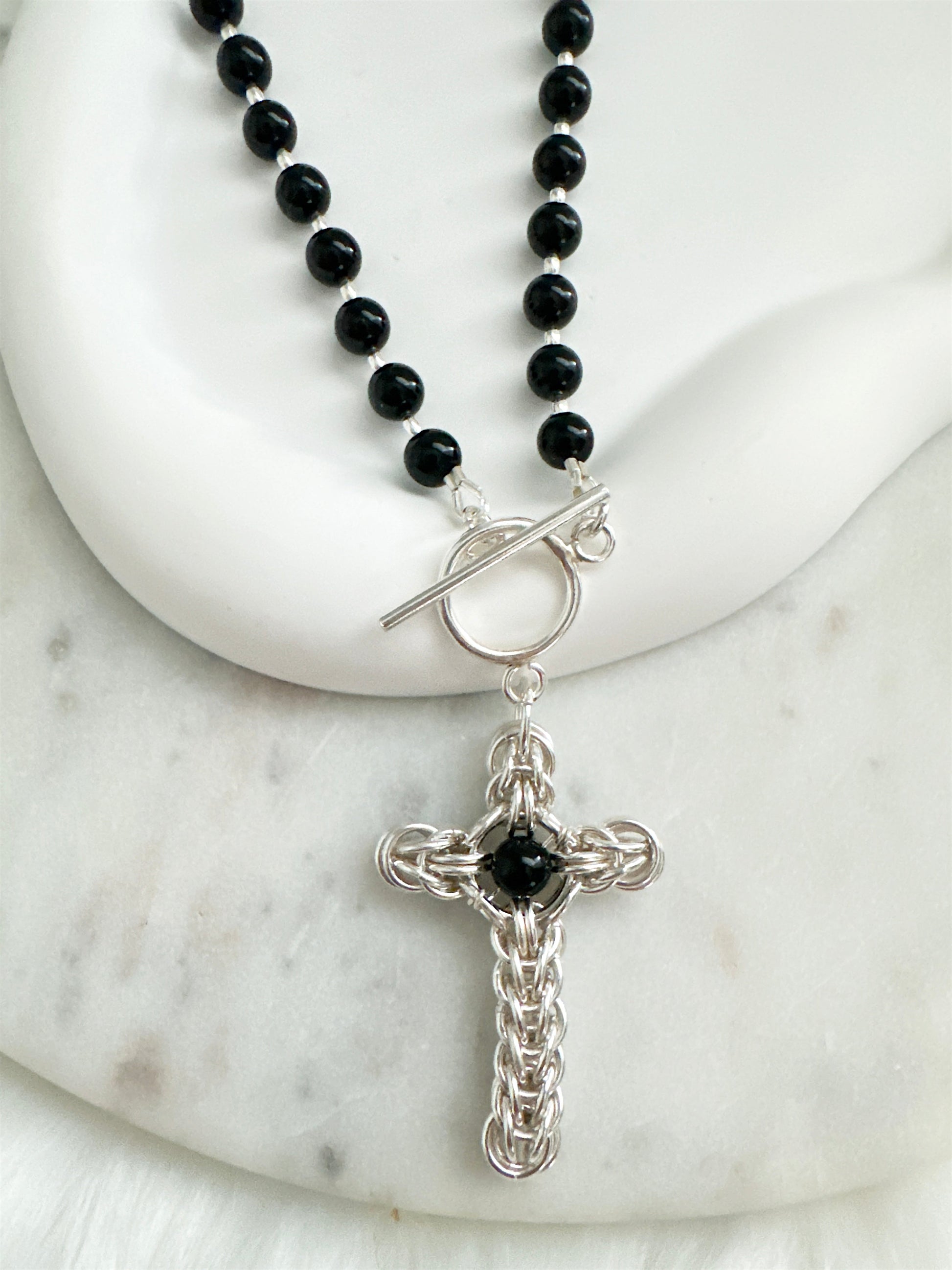 Black Obsidian Silver Necklace Adorn U