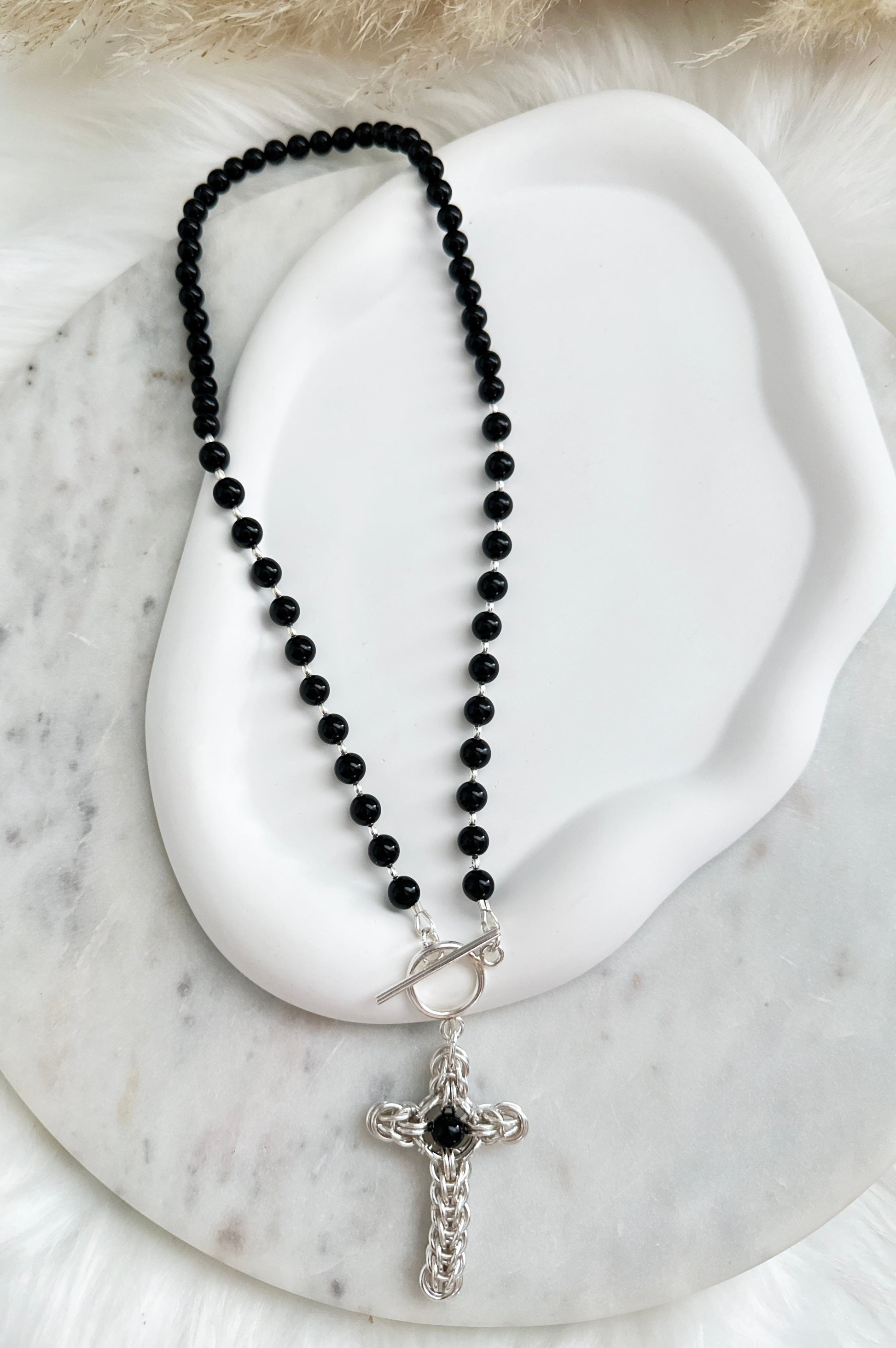 Black Obsidian Silver Necklace Adorn U