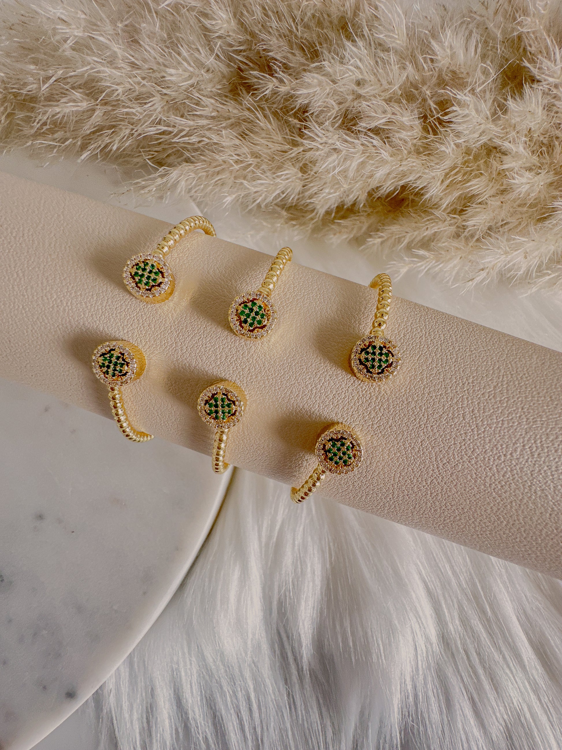 Green Stone Weave Adjustable Cuff - Adorn U