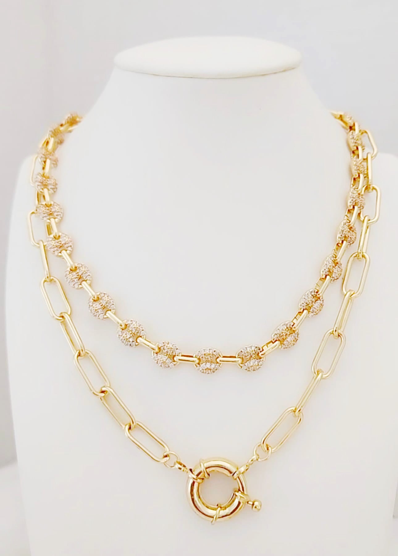 Puffy Mariner Necklace With White Micro Pave - Adorn U