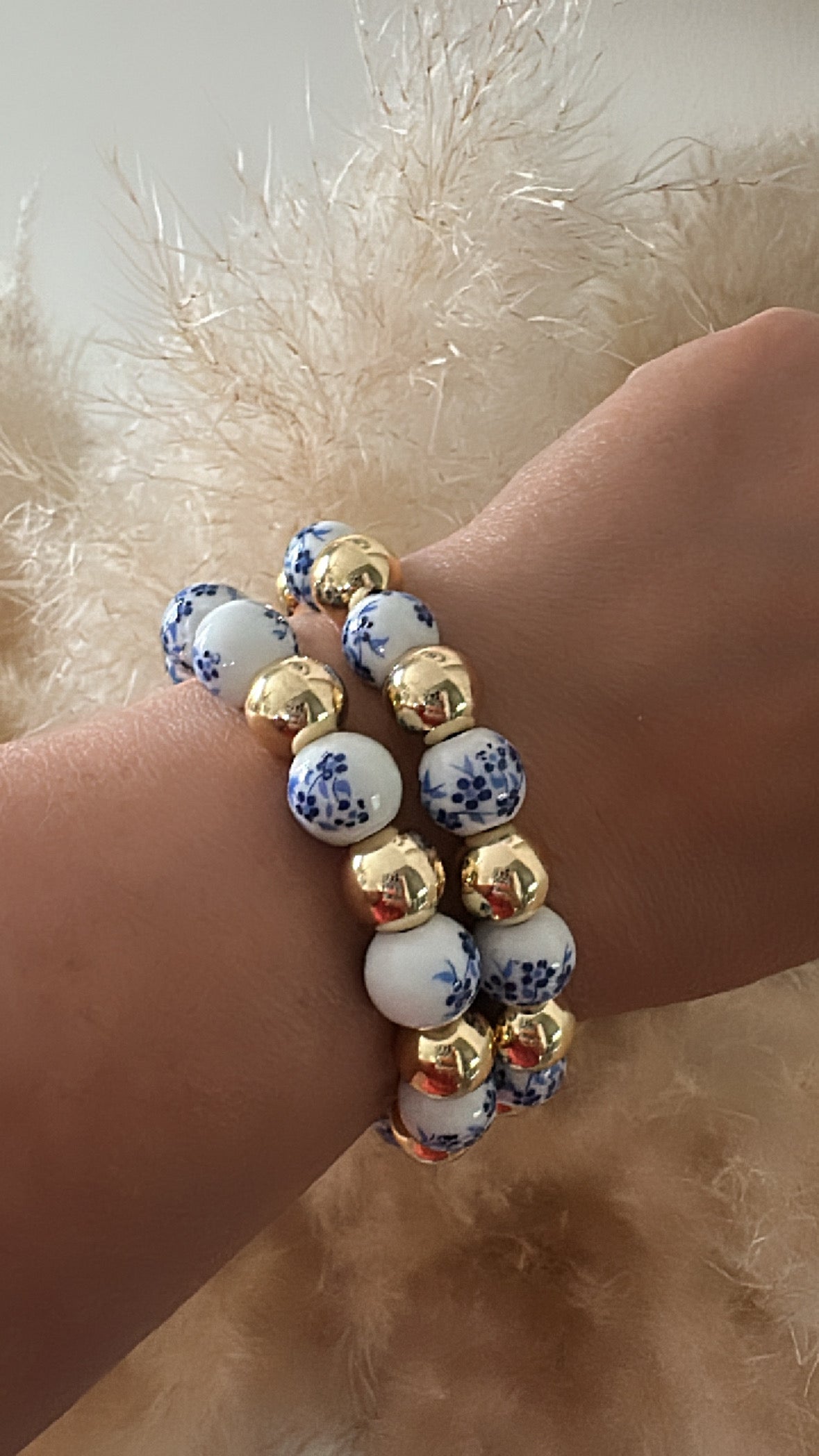 Large White and Blue Porcelain Stack Adorn U