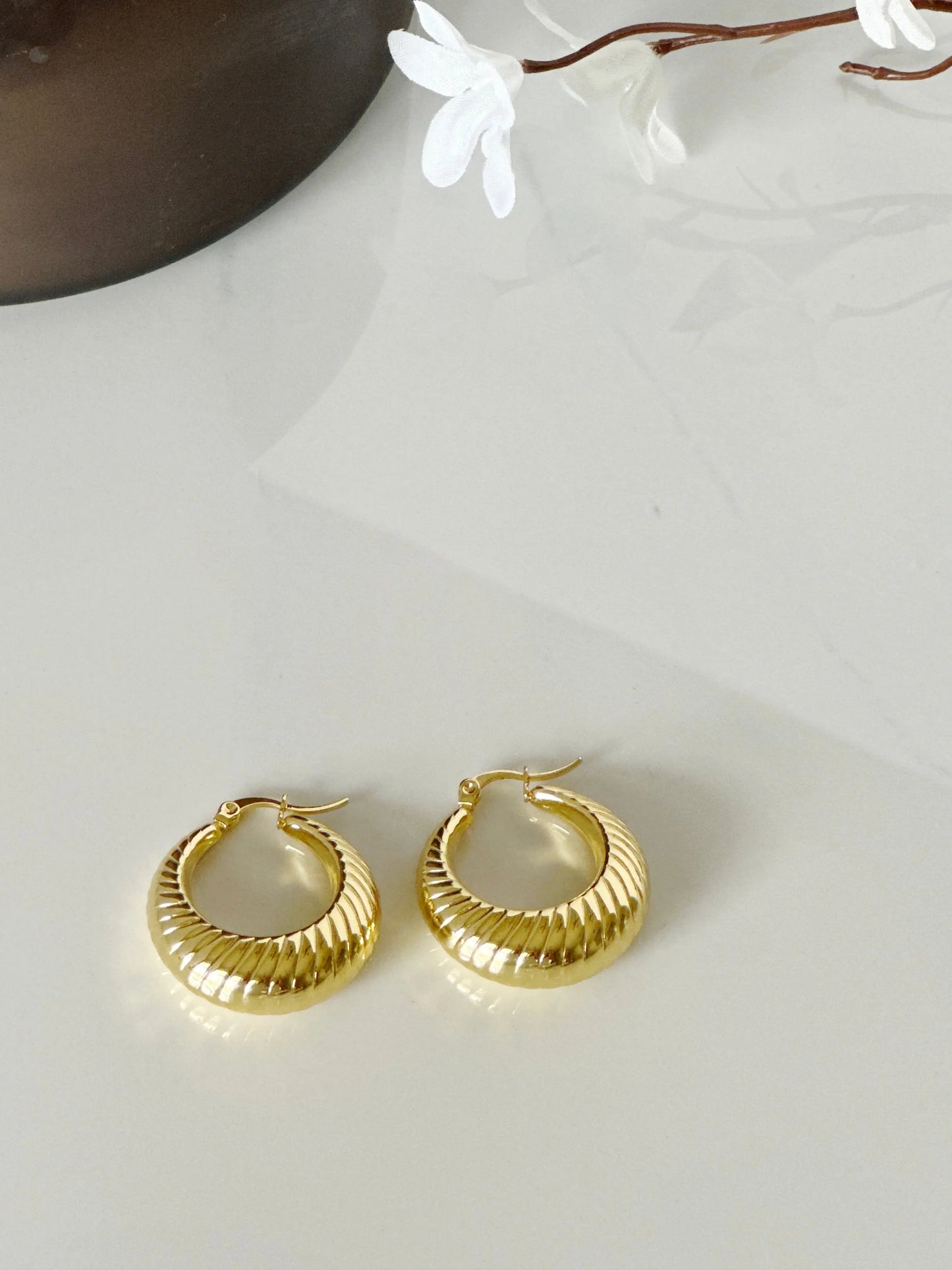 Ribbed Ribbon Bottom Hoop - Adorn U