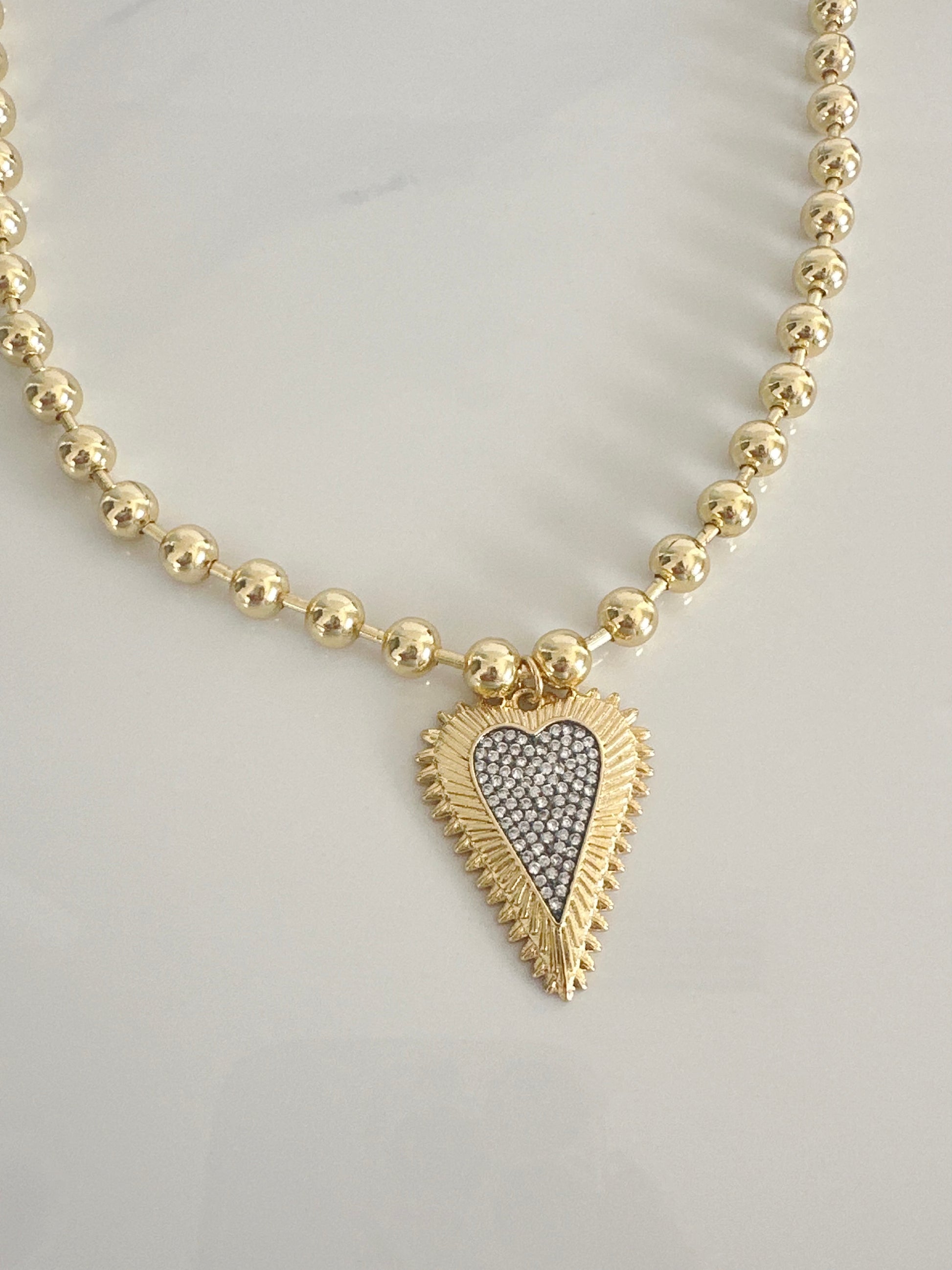Beaded Pave Two Tone Heart Necklace - Adorn U