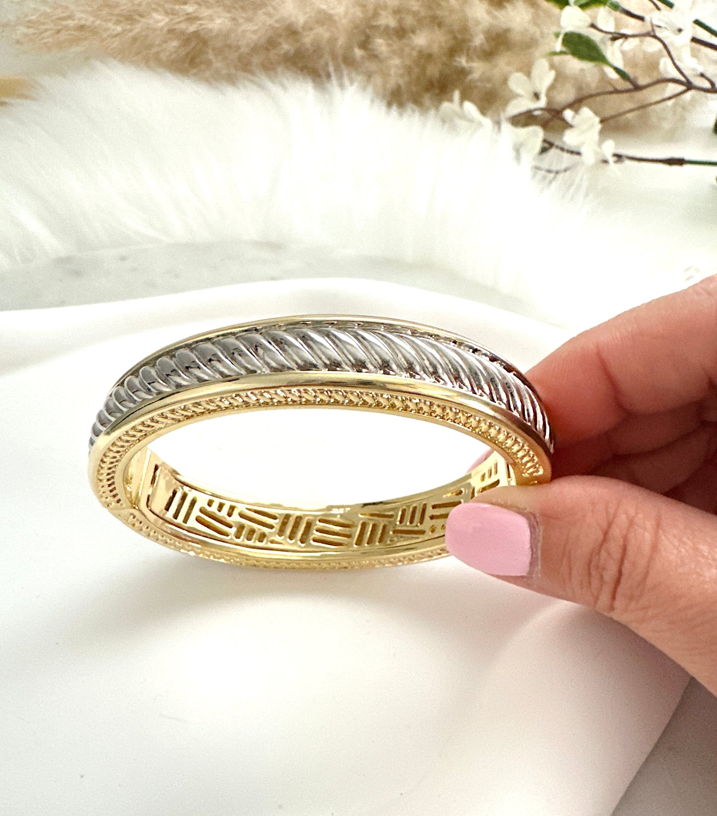 Chunky Classic Two Toned Cable Bangle Adorn U