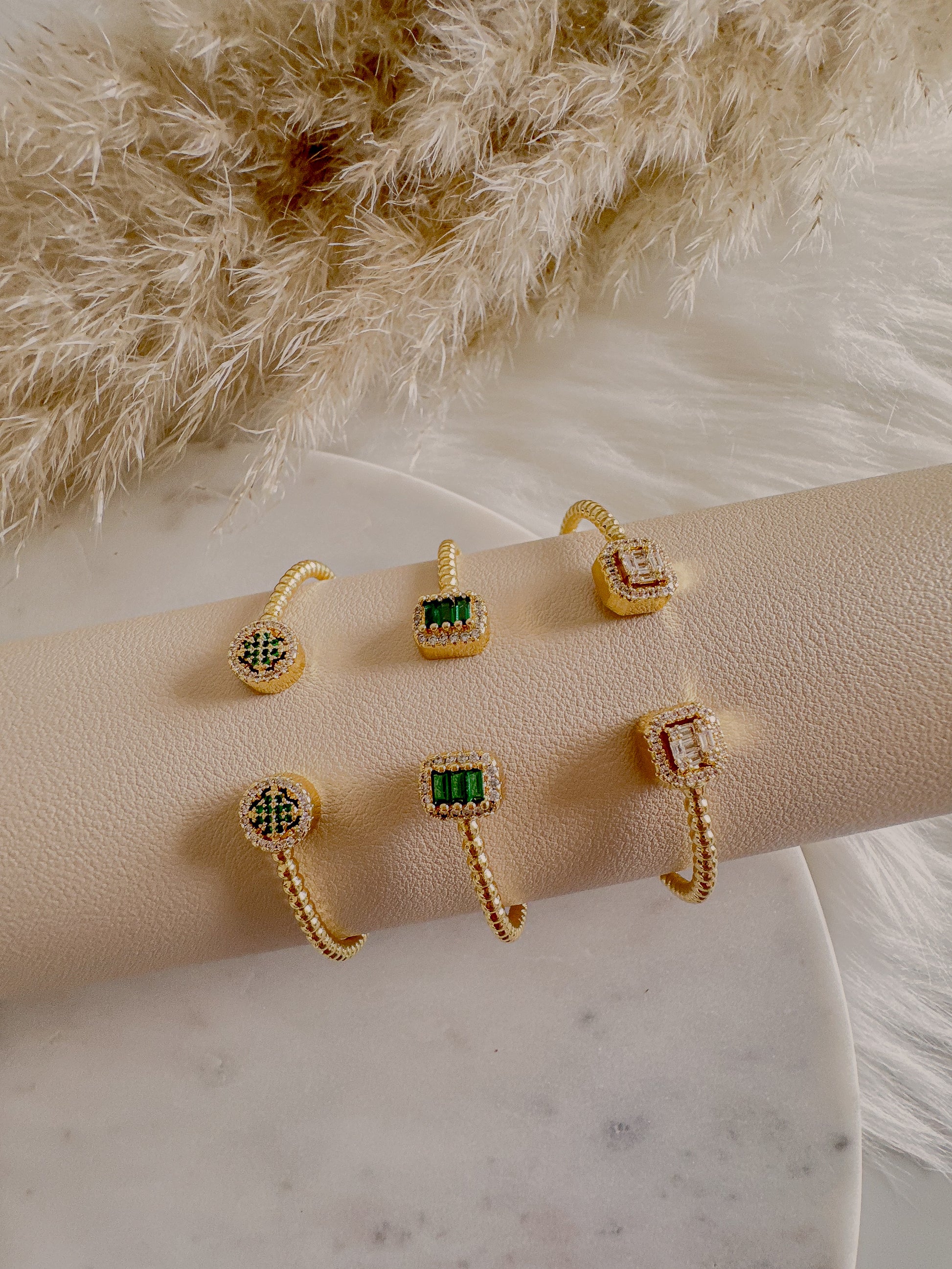 Green Stone Weave Adjustable Cuff - Adorn U