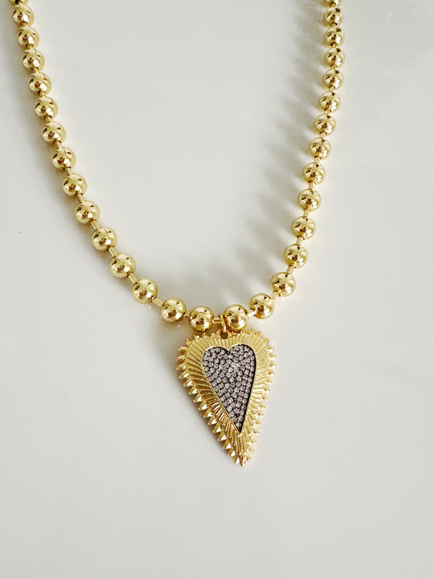 Beaded Pave Two Tone Heart Necklace - Adorn U