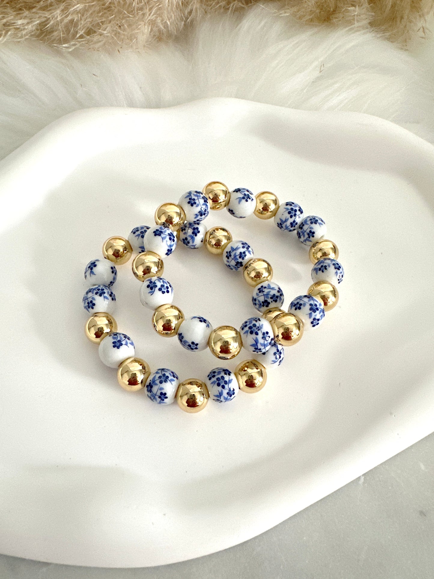 Large White and Blue Porcelain Stack Adorn U