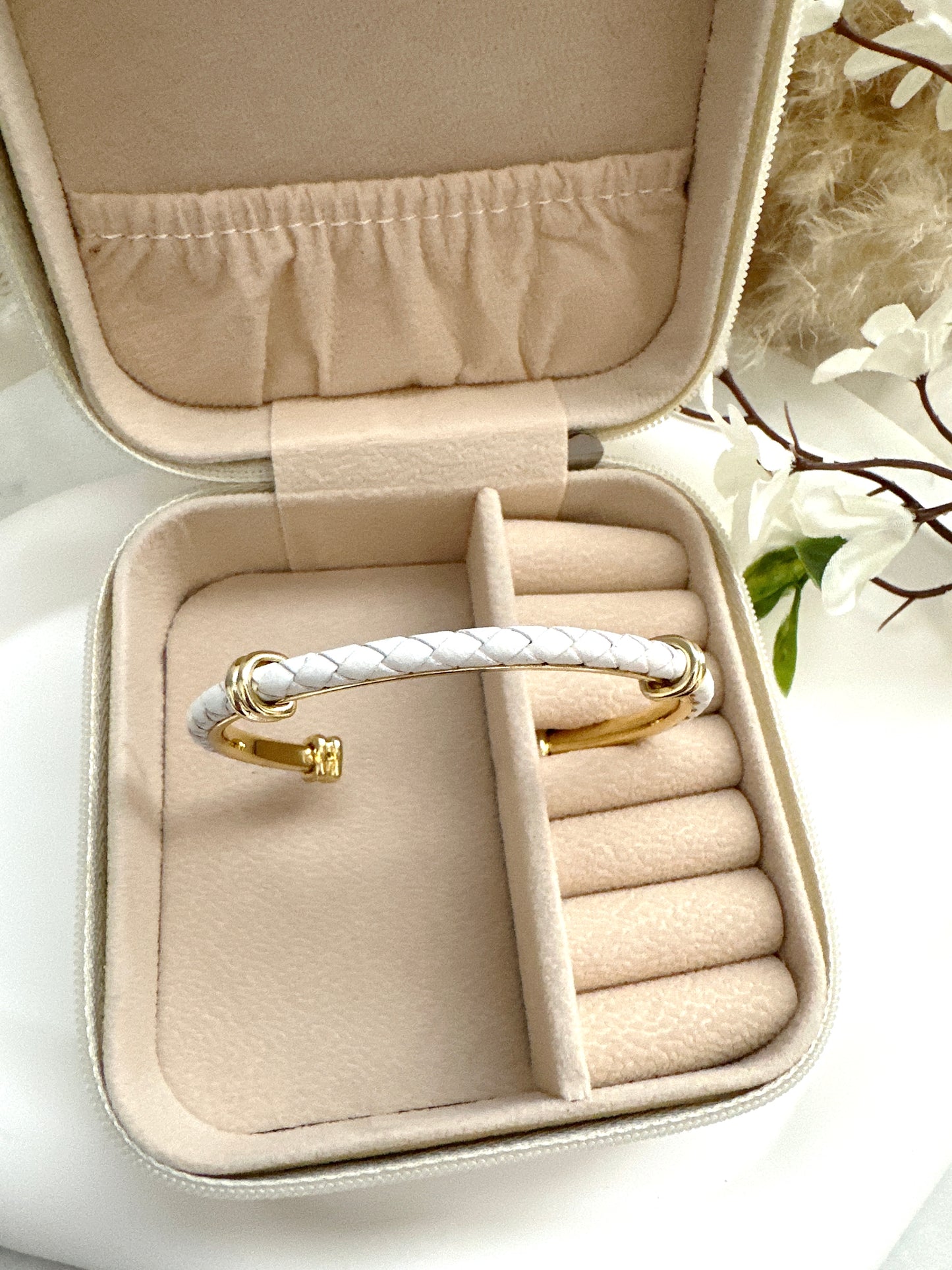 White Braided Leather Bangle