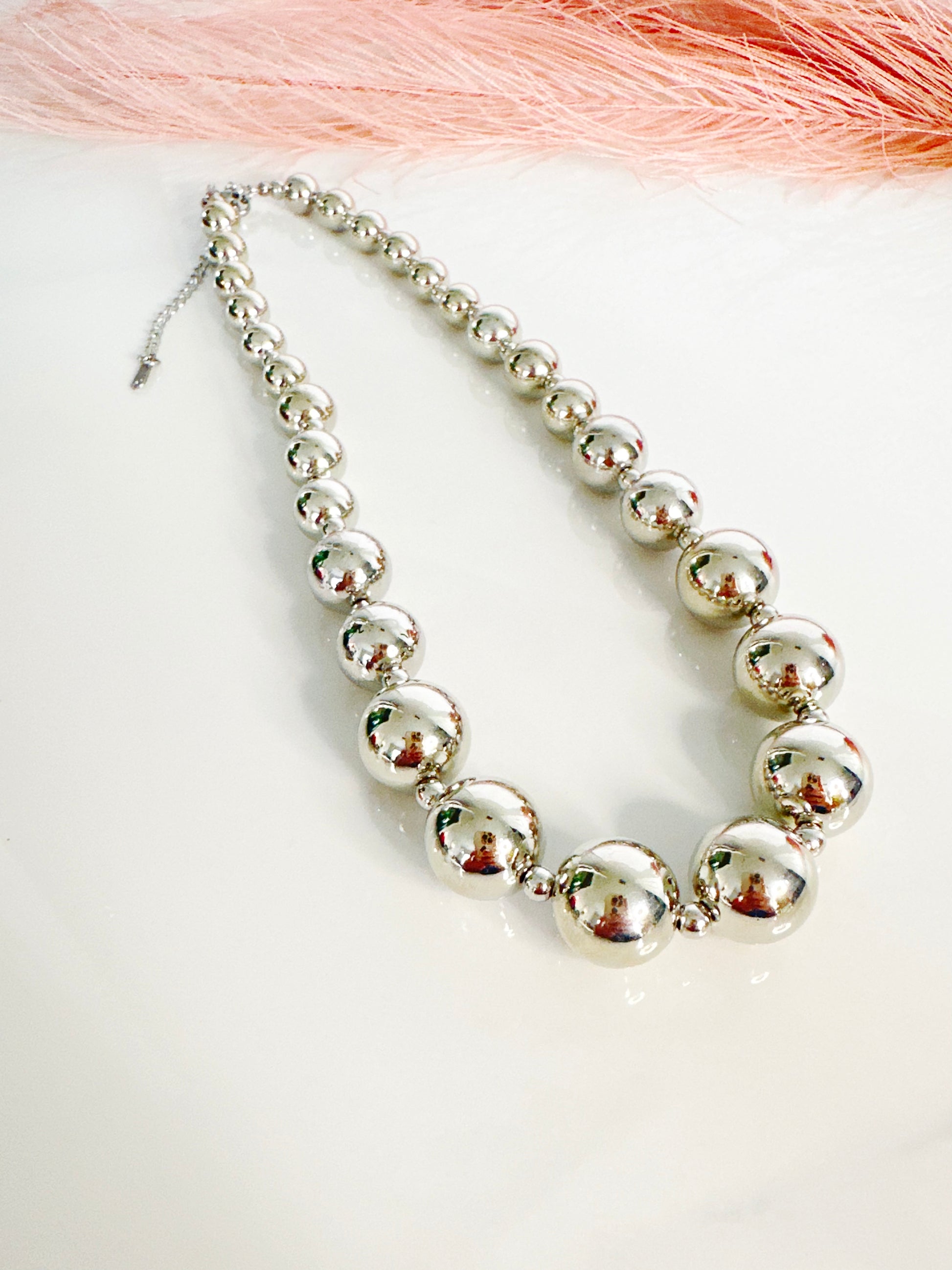 Stainless Steel Silver Beaded Necklace - Adorn U