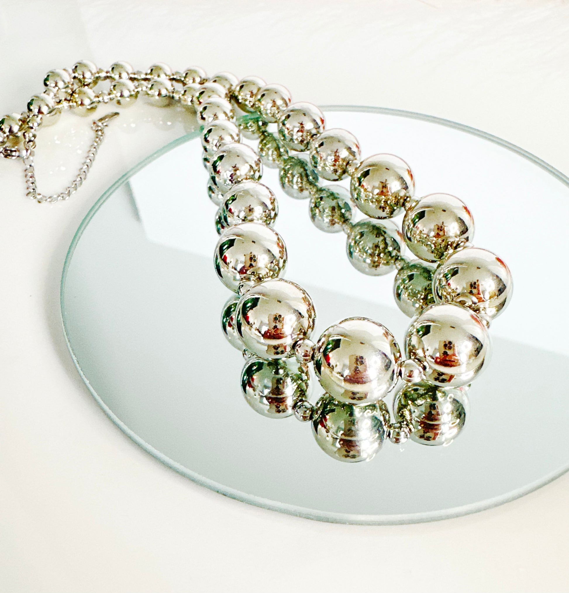 Stainless Steel Silver Beaded Necklace - Adorn U