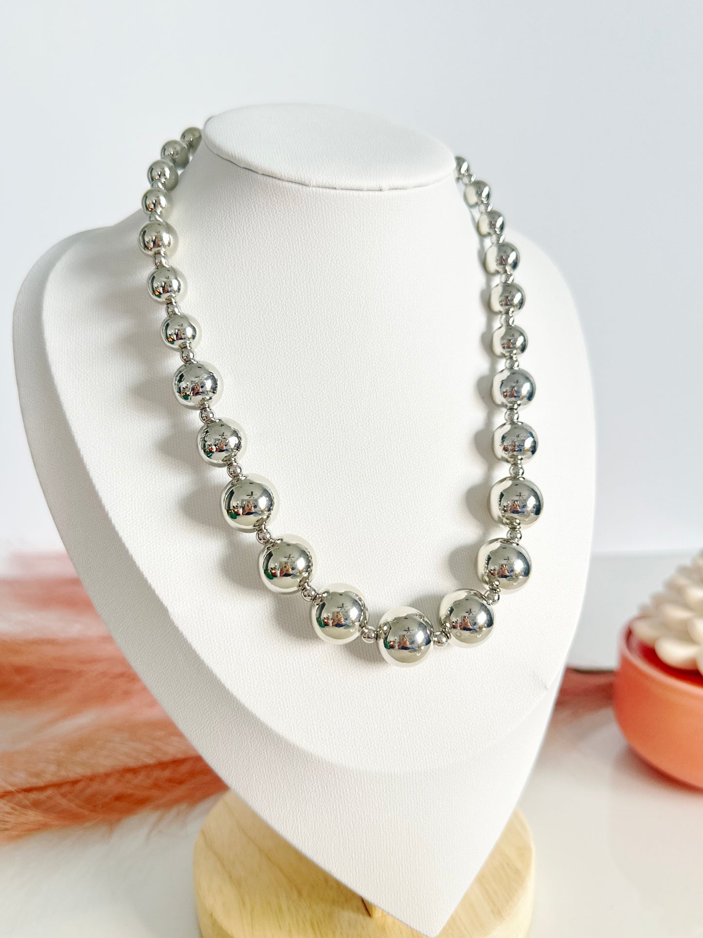 Stainless Steel Silver Beaded Necklace - Adorn U
