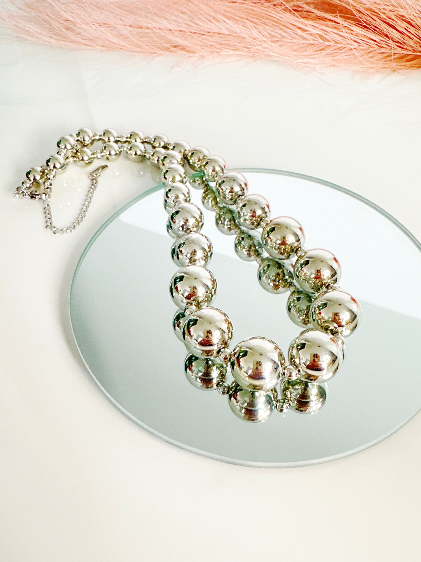 Stainless Steel Silver Beaded Necklace - Adorn U