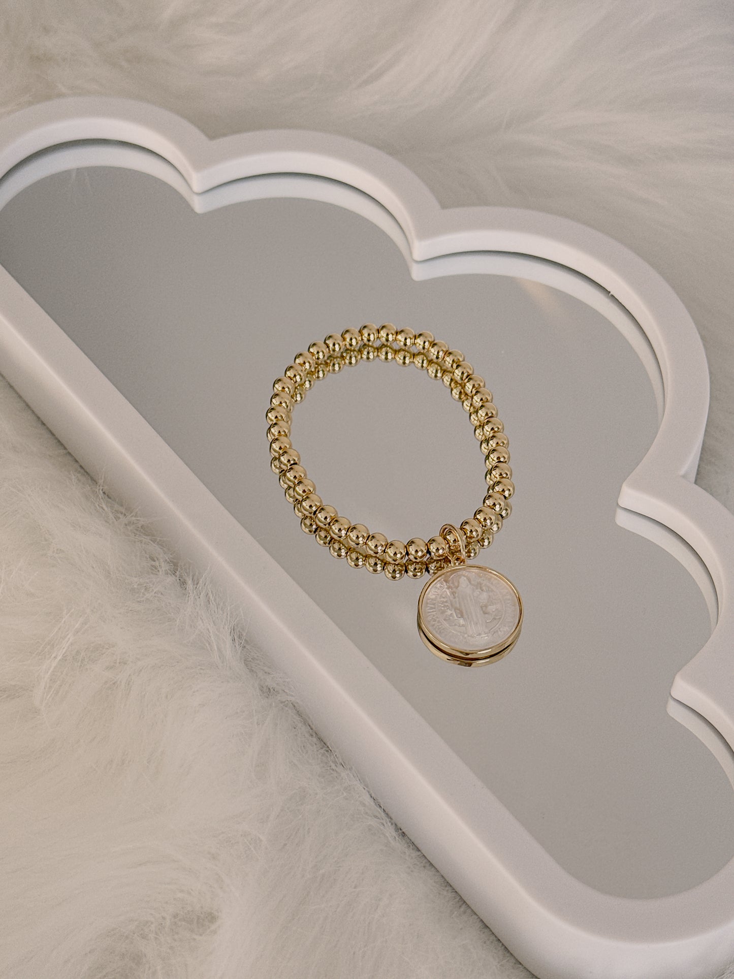 St. Benito mother of pearl beaded stretch bracelet - Adorn U