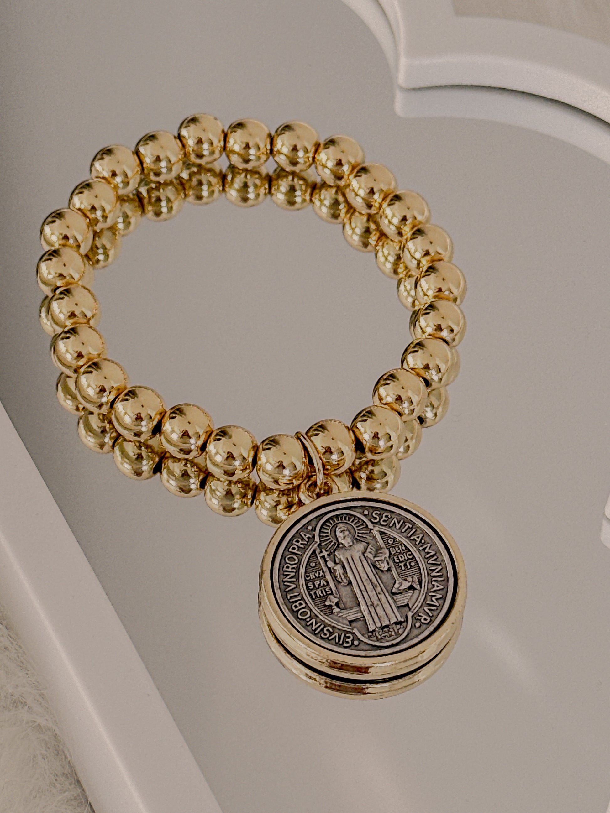 St. Benito large beaded stretch bracelet - Adorn U