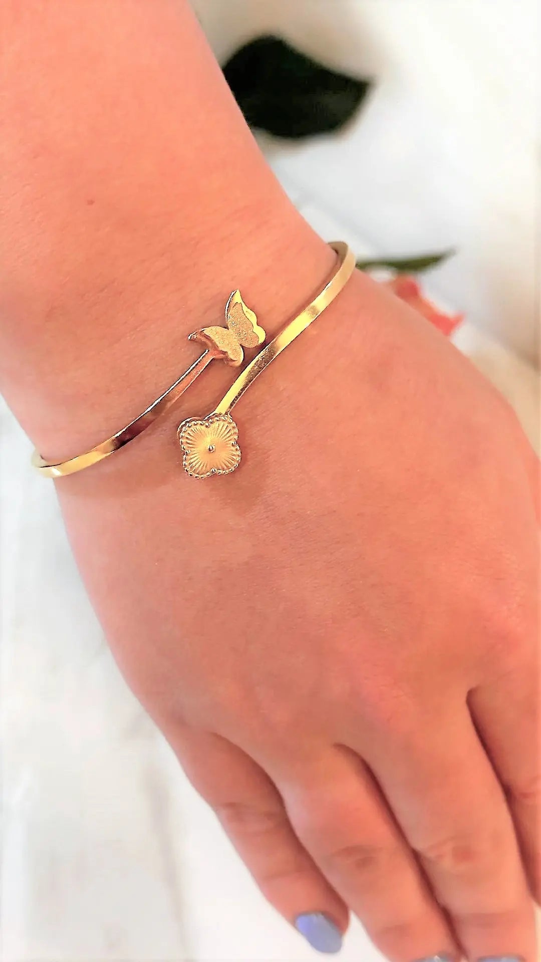 Clover and Butterfly Cuff Bracelet - Adorn U