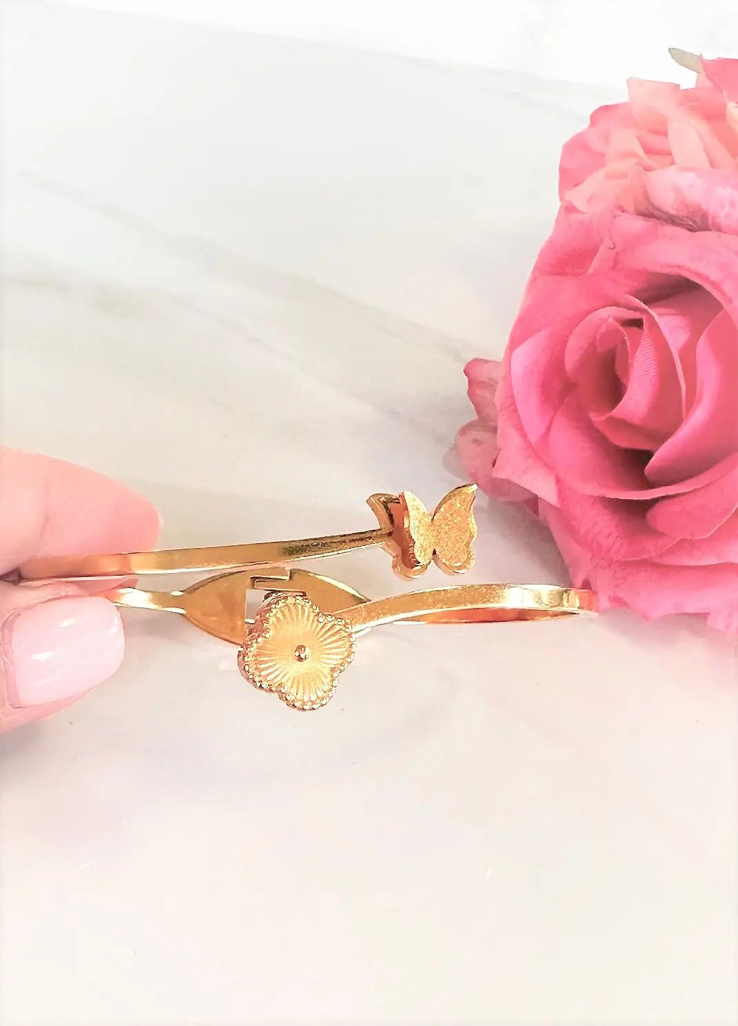 Clover and Butterfly Cuff Bracelet - Adorn U